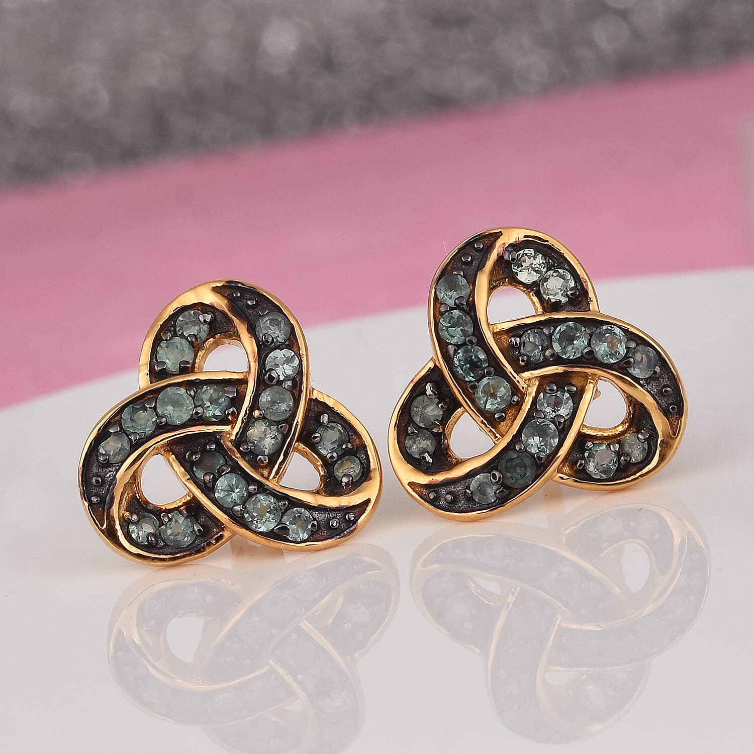 Narsipatnam Alexandrite Trinity Knot Stud Earrings (with Push Back) in 14K Gold Overlay Sterling Silver 1.00 Ct.