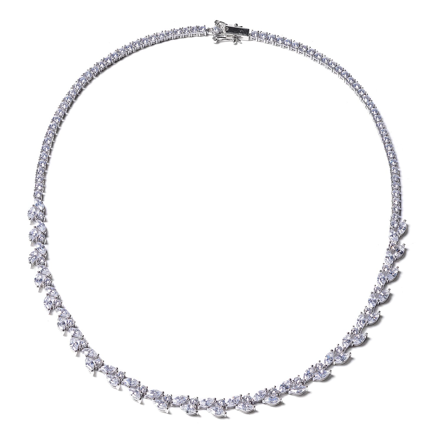 ELANZA Signature Collection-  Simulated Diamond Necklace (Size 18) in Rhodium Overlay Sterling Silver 22.92 Ct, Silver wt 22.72 Gms