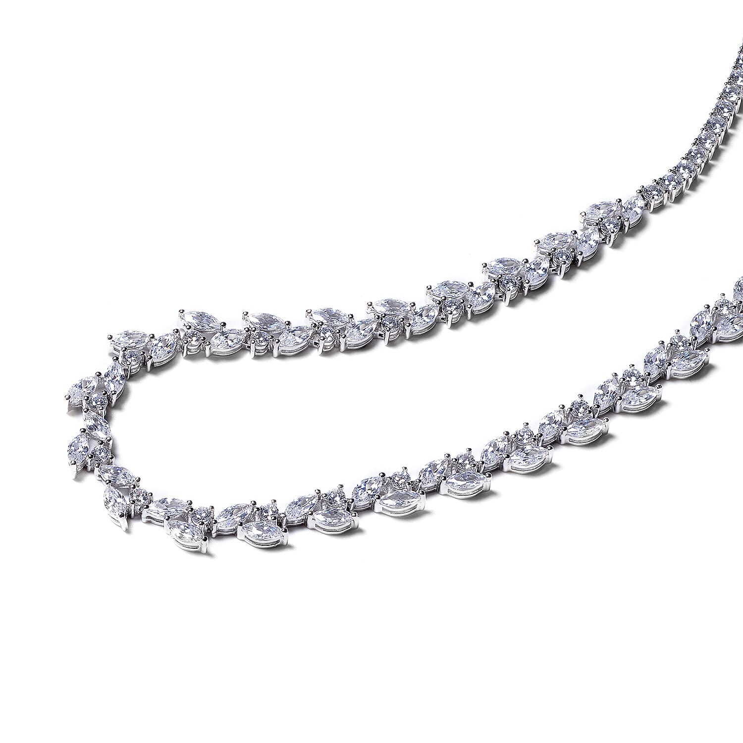 ELANZA Signature Collection-  Simulated Diamond Necklace (Size 18) in Rhodium Overlay Sterling Silver 22.92 Ct, Silver wt 22.72 Gms