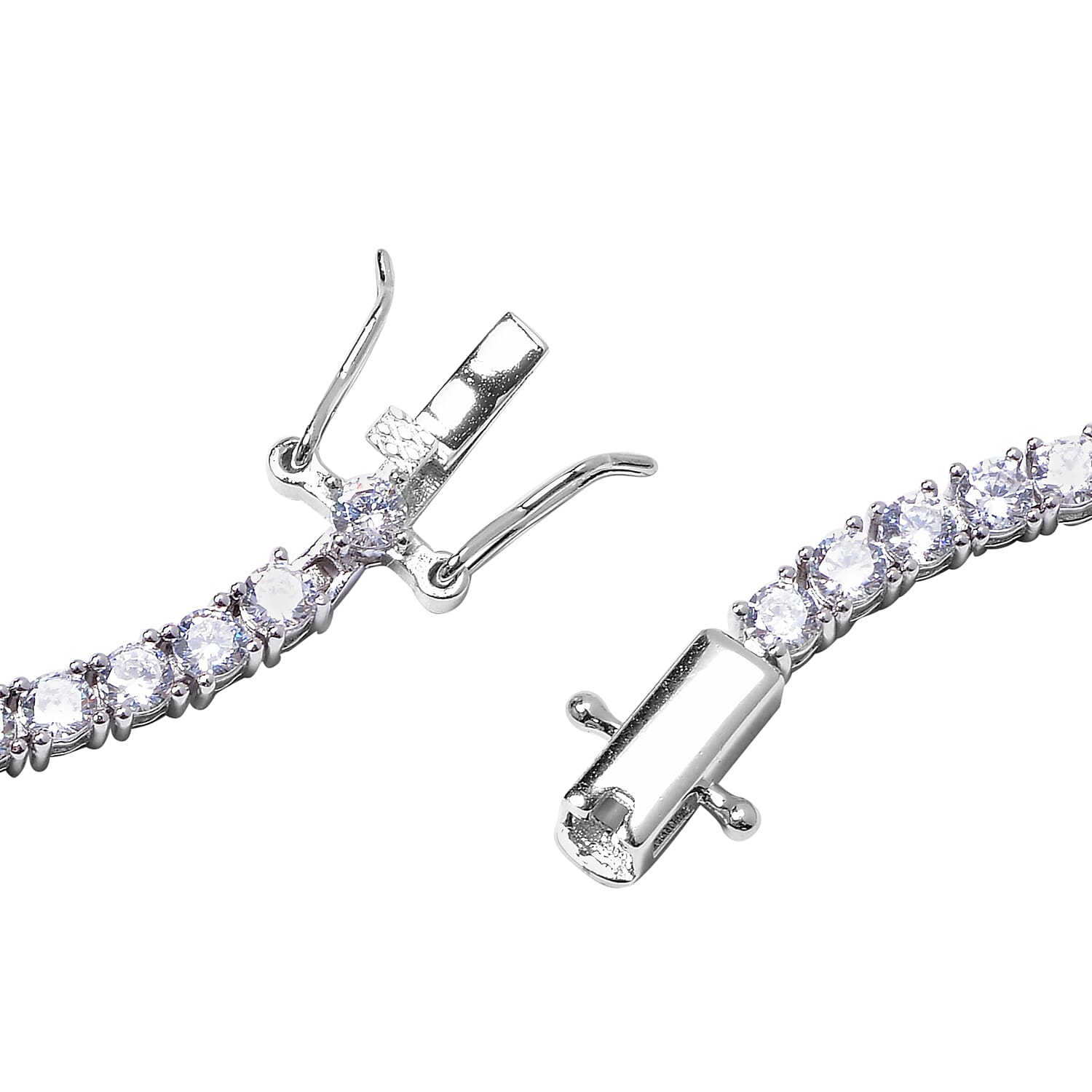 ELANZA Signature Collection-  Simulated Diamond Necklace (Size 18) in Rhodium Overlay Sterling Silver 22.92 Ct, Silver wt 22.72 Gms