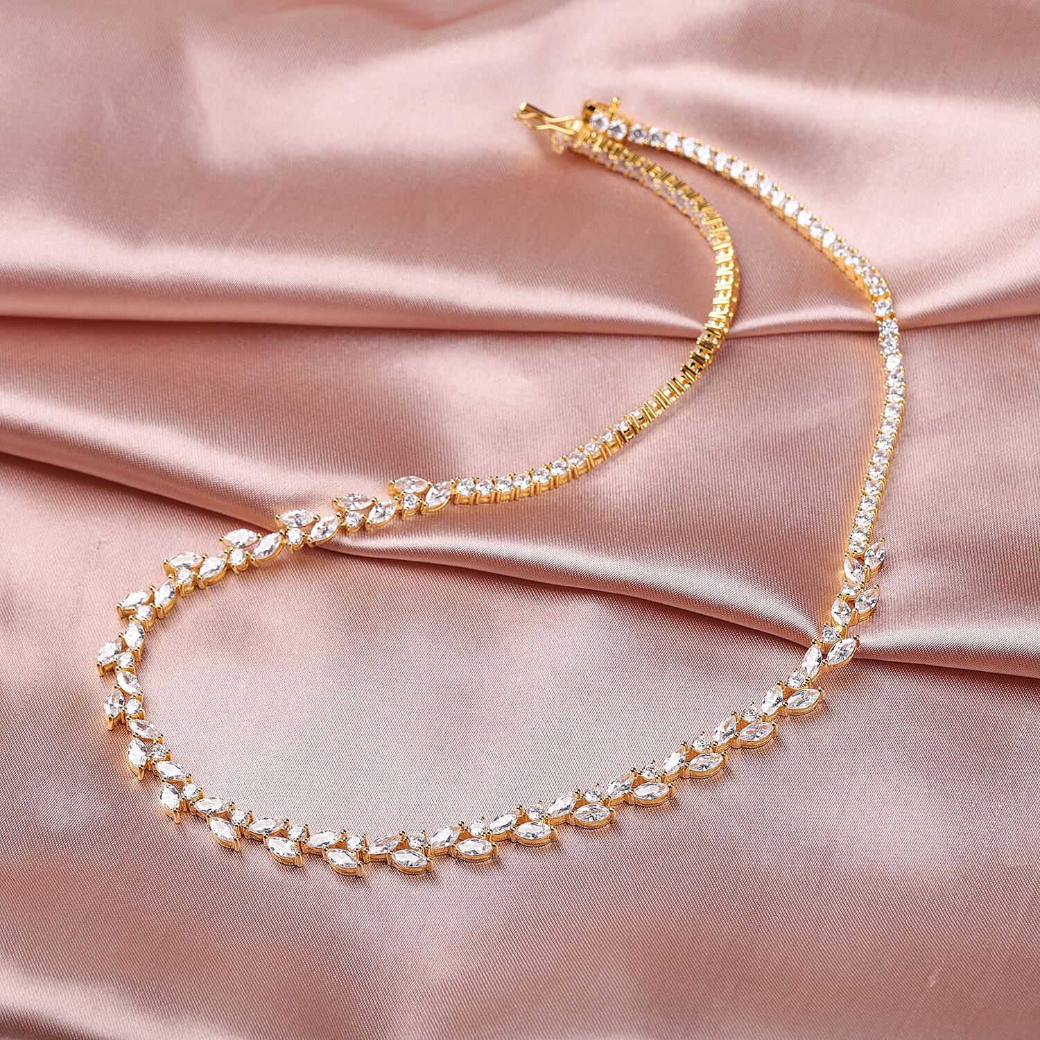 ELANZA Signature Collection- AAA Simulated Diamond Necklace (Size 18) in Yellow Gold Overlay Sterling Silver 22.92 Ct., Silver wt 23.92 Gms