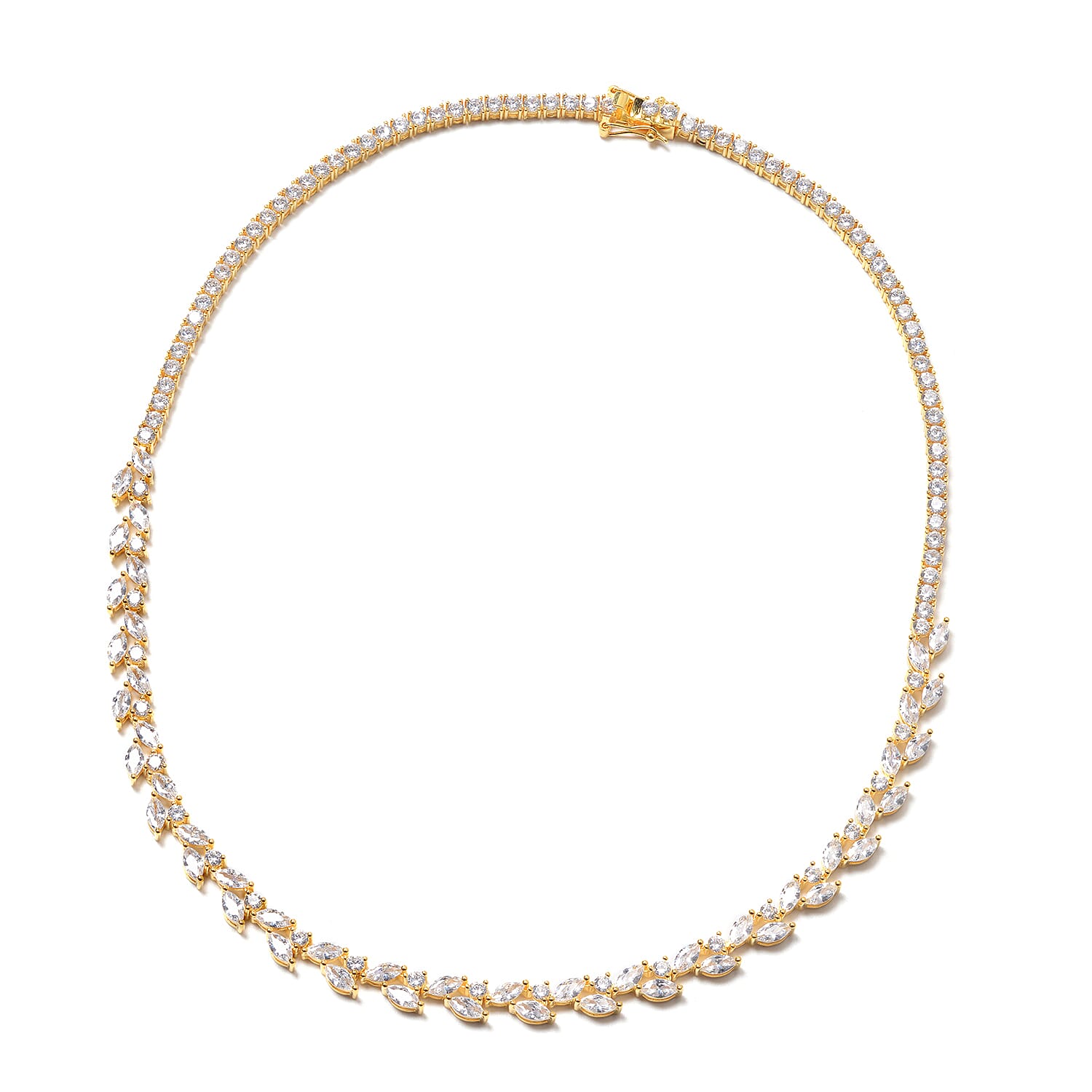ELANZA Signature Collection- AAA Simulated Diamond Necklace (Size 18) in Yellow Gold Overlay Sterling Silver 22.92 Ct., Silver wt 23.92 Gms