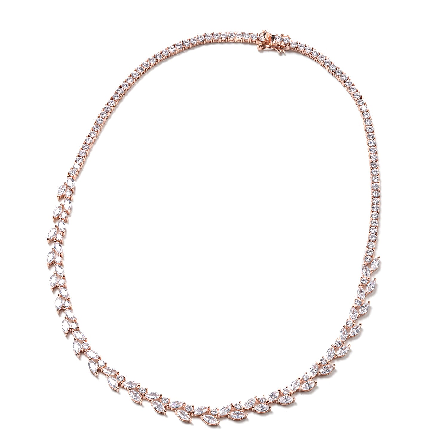 ELANZA Simulated Diamond Necklace (Size 18) in Rose Gold Overlay Sterling Silver 22.92 Ct, Silver wt 23.62 Gms