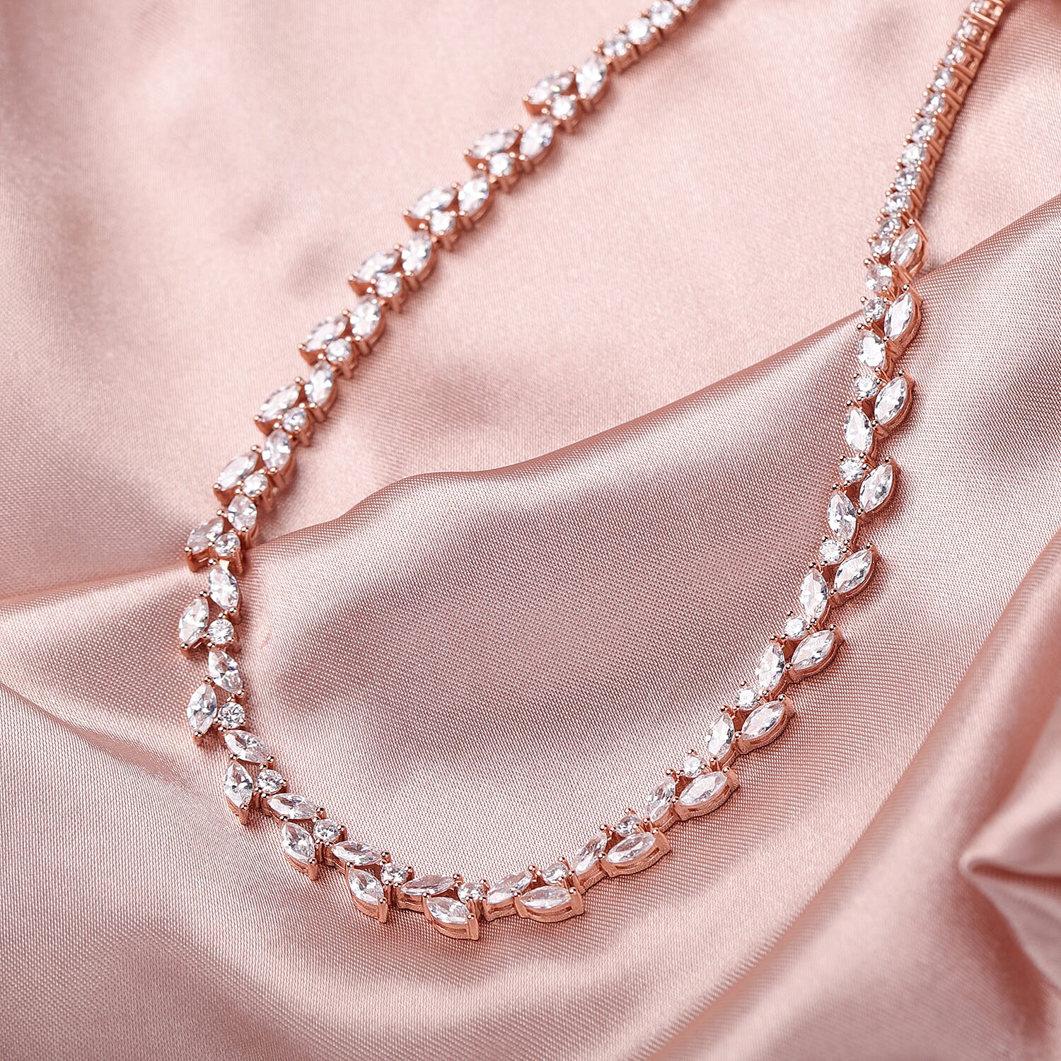 ELANZA Simulated Diamond Necklace (Size 18) in Rose Gold Overlay Sterling Silver 22.92 Ct, Silver wt 23.62 Gms