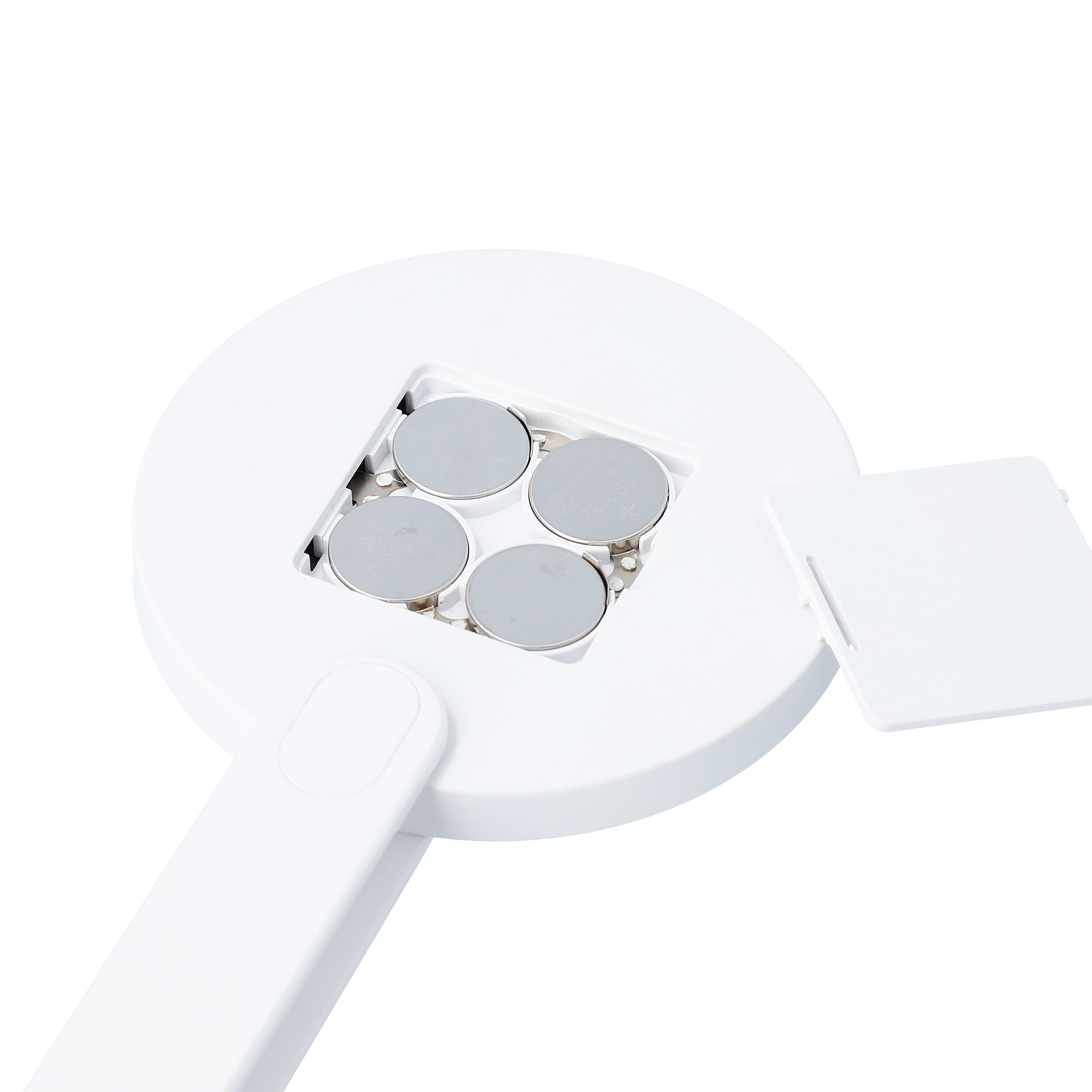 Handheld Battery Operated LED Makeup Mirror with Rotary Handle (Size 20x11Cm, Dia: 33cm) - White