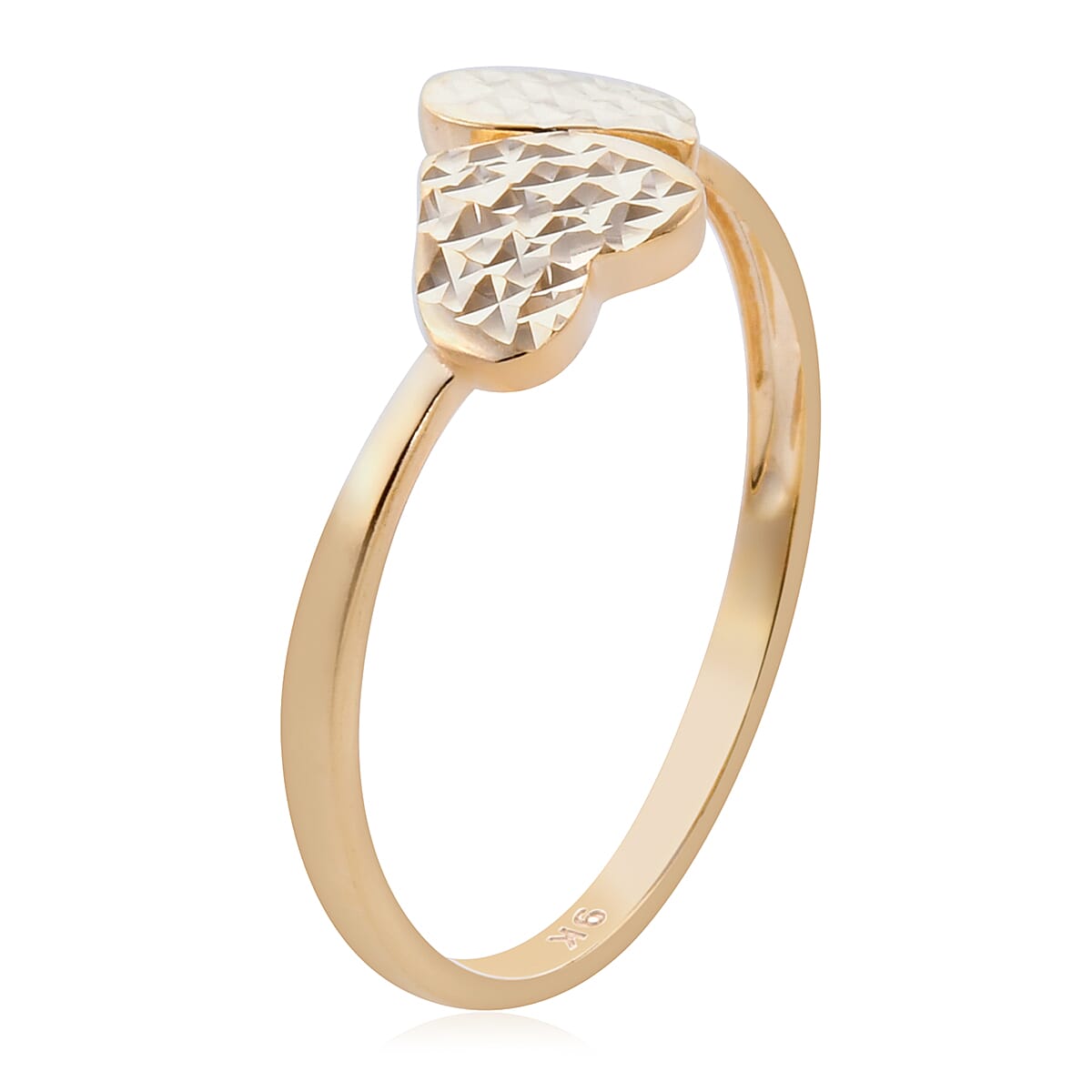 Royal Bali Collection - 9K Yellow Gold Diamond Cut Double Heart Ring