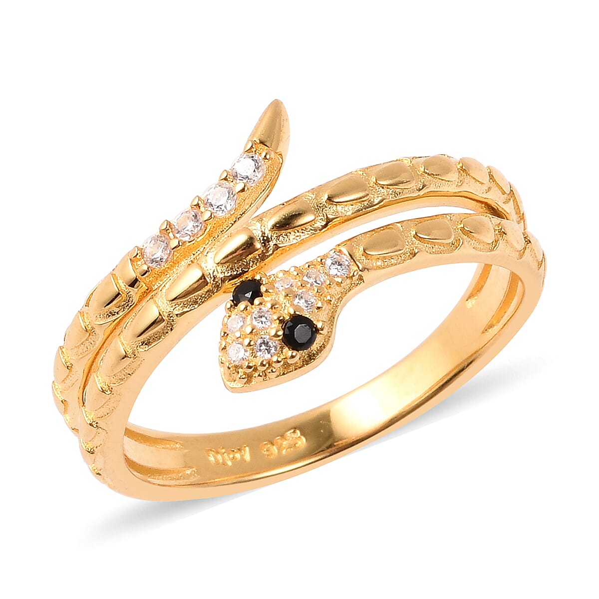 ELANZA Simulated Diamond Snake Ring in Yellow Gold Overlay Sterling Silver