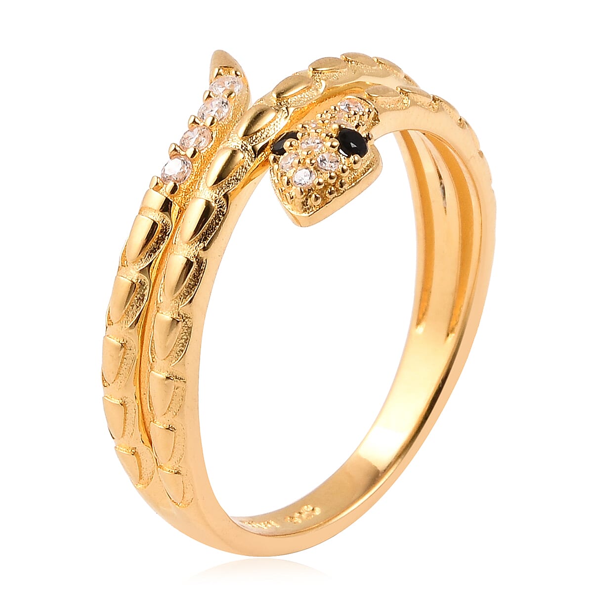 ELANZA Simulated Diamond Snake Ring in Yellow Gold Overlay Sterling Silver