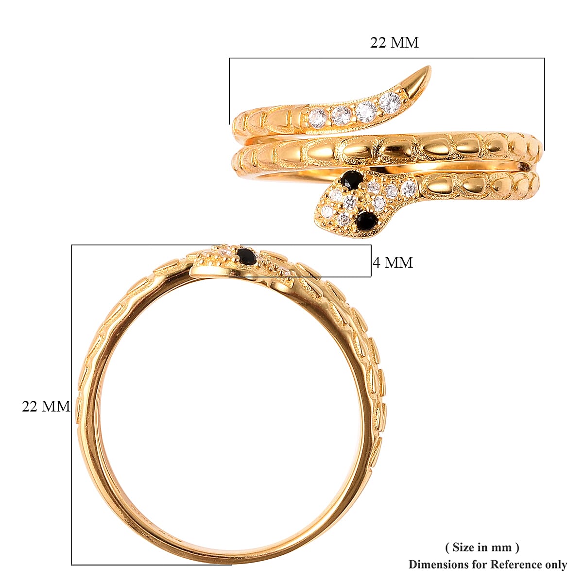 ELANZA Simulated Diamond Snake Ring in Yellow Gold Overlay Sterling Silver