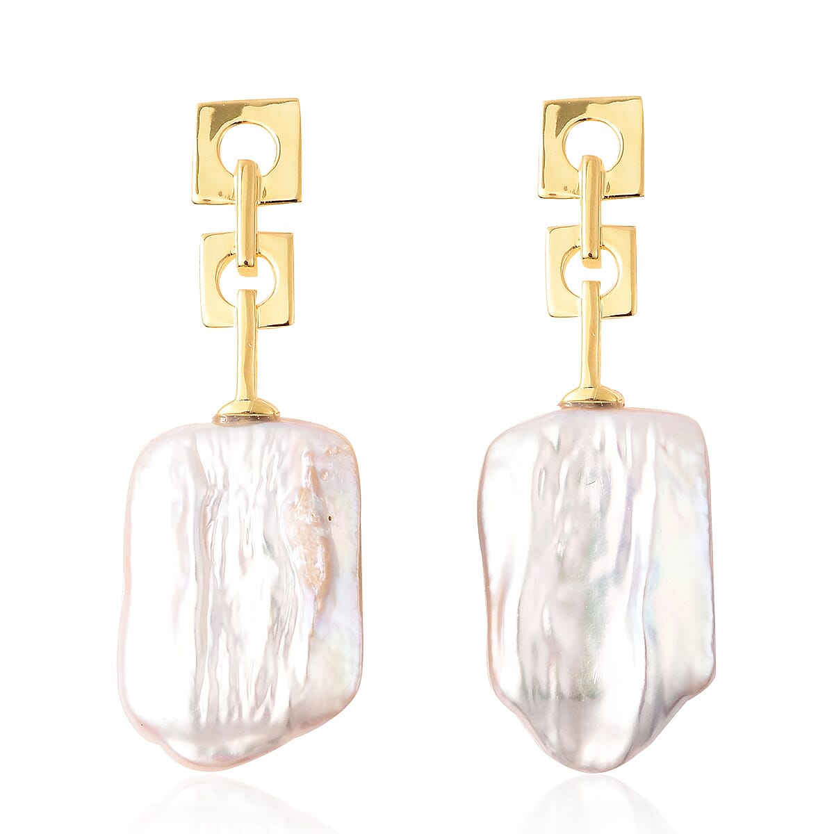 Baroque Pearl Drop Earrings (with Push Back) in Yellow Gold Overlay Sterling Silver