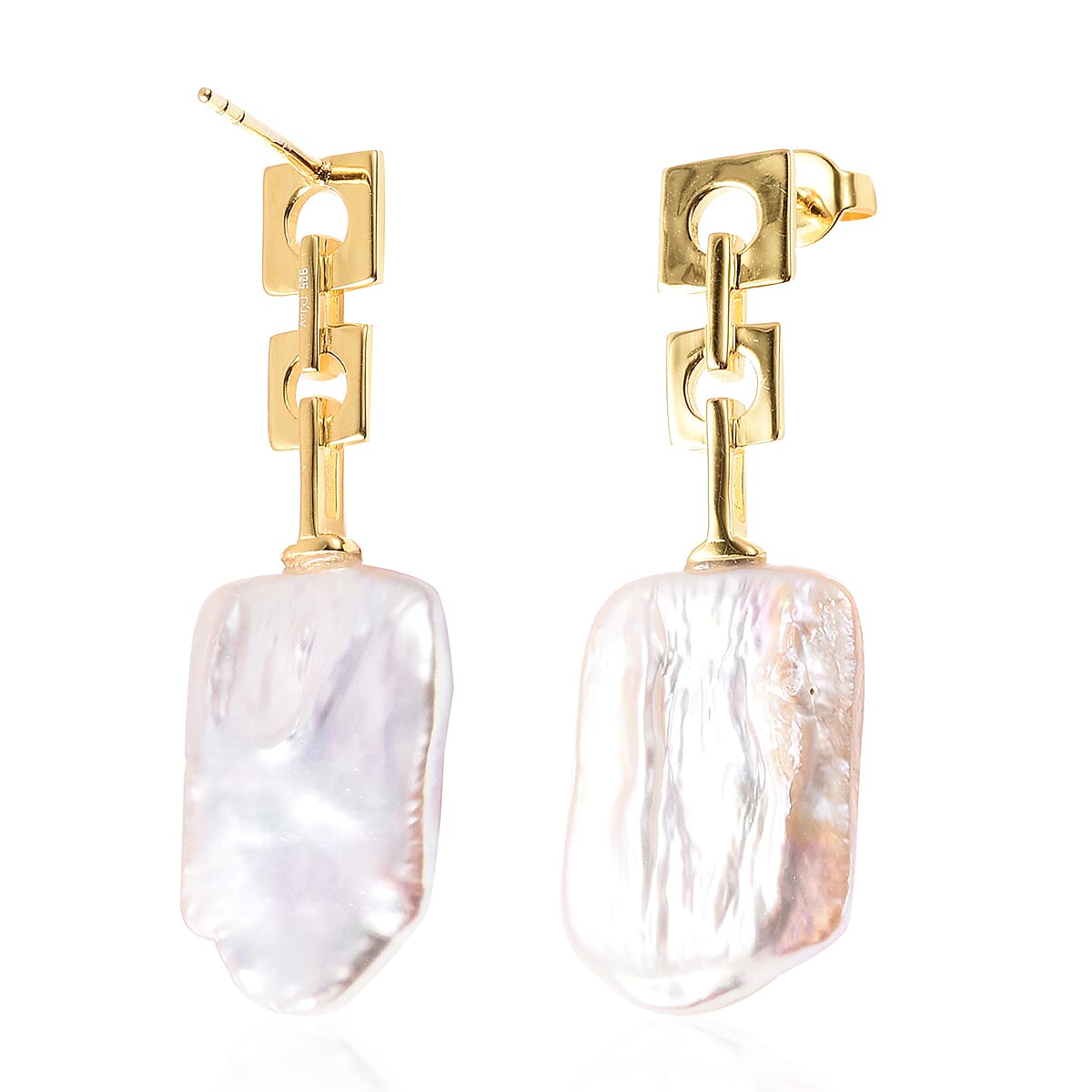 Baroque Pearl Drop Earrings (with Push Back) in Yellow Gold Overlay Sterling Silver