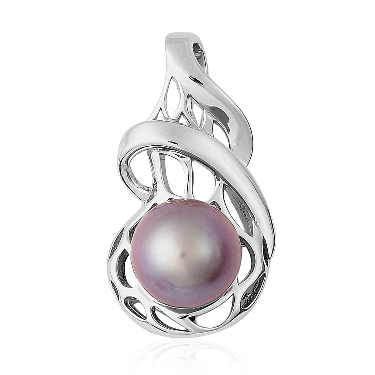 Purple Edison Pearl Pendant in Rhodium Overlay Sterling Silver