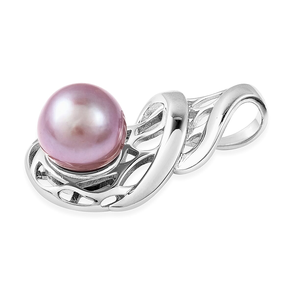 Purple Edison Pearl Pendant in Rhodium Overlay Sterling Silver
