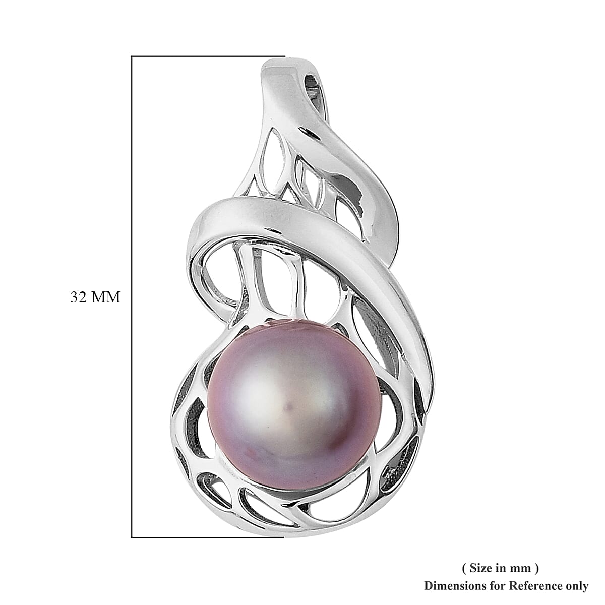 Purple Edison Pearl Pendant in Rhodium Overlay Sterling Silver