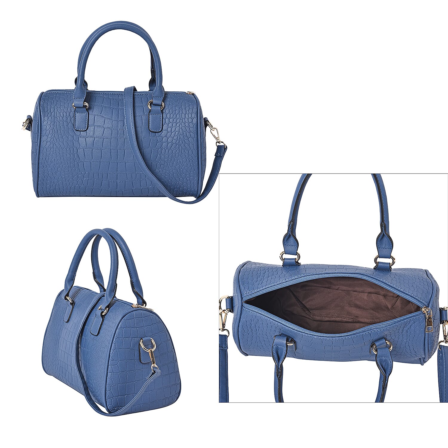 Set of 3 - Crocodile Skin Pattern Tote Bag (34x26x13.5cm), Satchel Bag with Detachable Shoulder Strap (30x21x13cm) and Crossbody Bag with Metallic Chain Strap (24x16cm) - Black