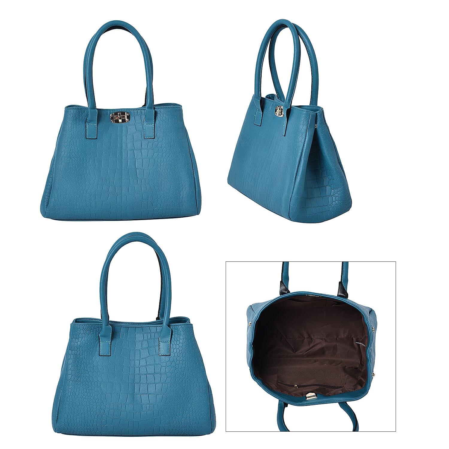 Set of 3 - Crocodile Skin Pattern Tote Bag (34x26x13.5cm), Satchel Bag with Detachable Shoulder Strap (30x21x13cm) and Crossbody Bag with Metallic Chain Strap (24x16cm) - Purple