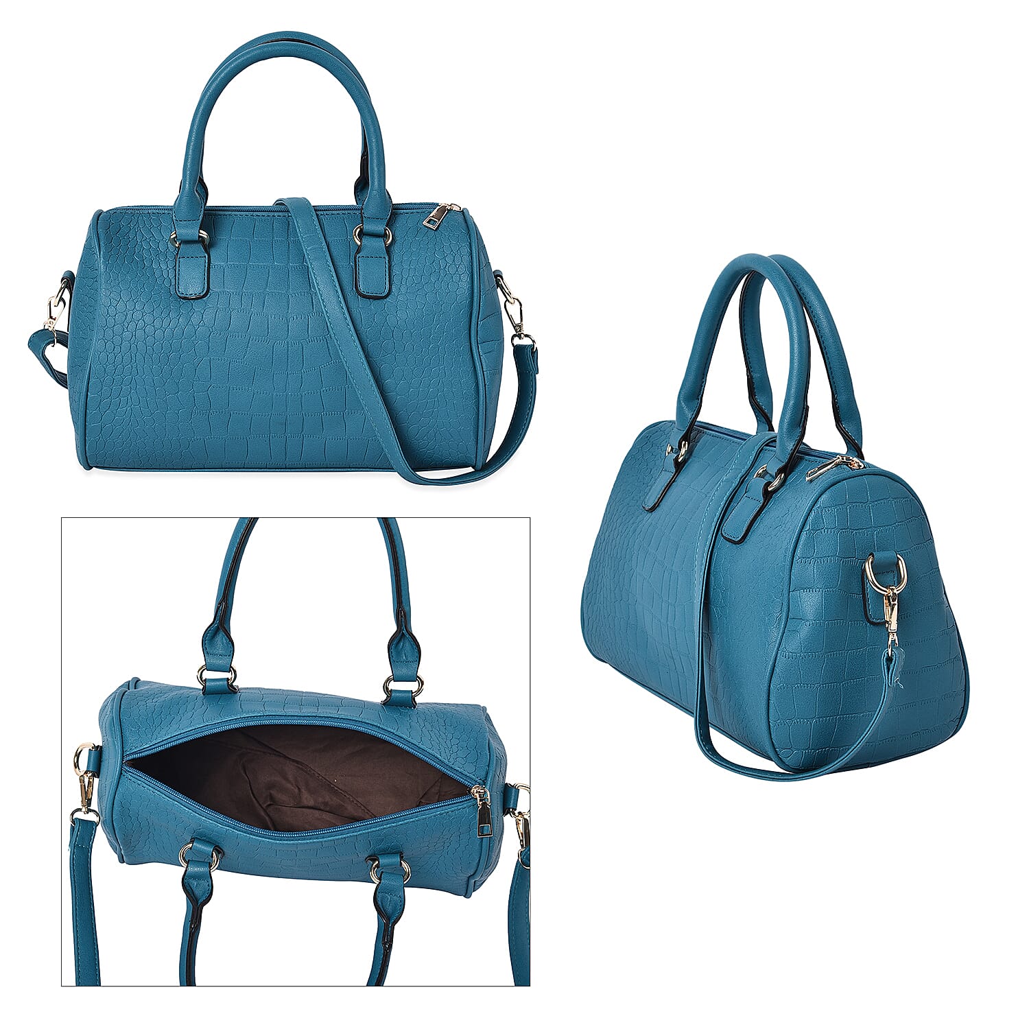 Set of 3 - Crocodile Skin Pattern Tote Bag (34x26x13.5cm), Satchel Bag with Detachable Shoulder Strap (30x21x13cm) and Crossbody Bag with Metallic Chain Strap (24x16cm) - Purple