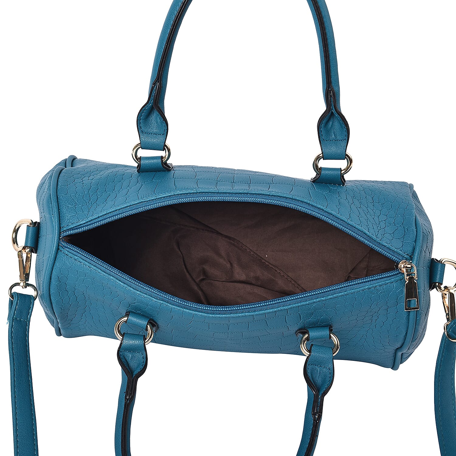 Set of 3 - Crocodile Skin Pattern Tote Bag (34x26x13.5cm), Satchel Bag with Detachable Shoulder Strap (30x21x13cm) and Crossbody Bag with Metallic Chain Strap (24x16cm) - Purple