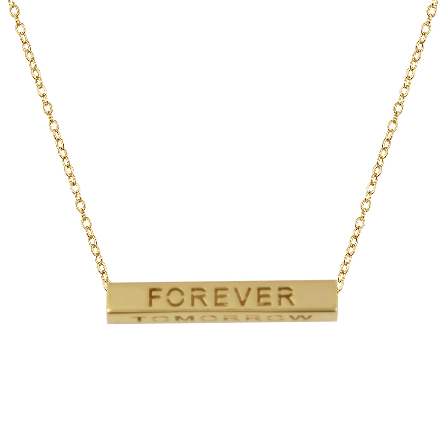 Italian Made - 9K Yellow Gold Yesterday, Today, Tomorrow & Forever Bar Cable Chain Necklace (Size 18)