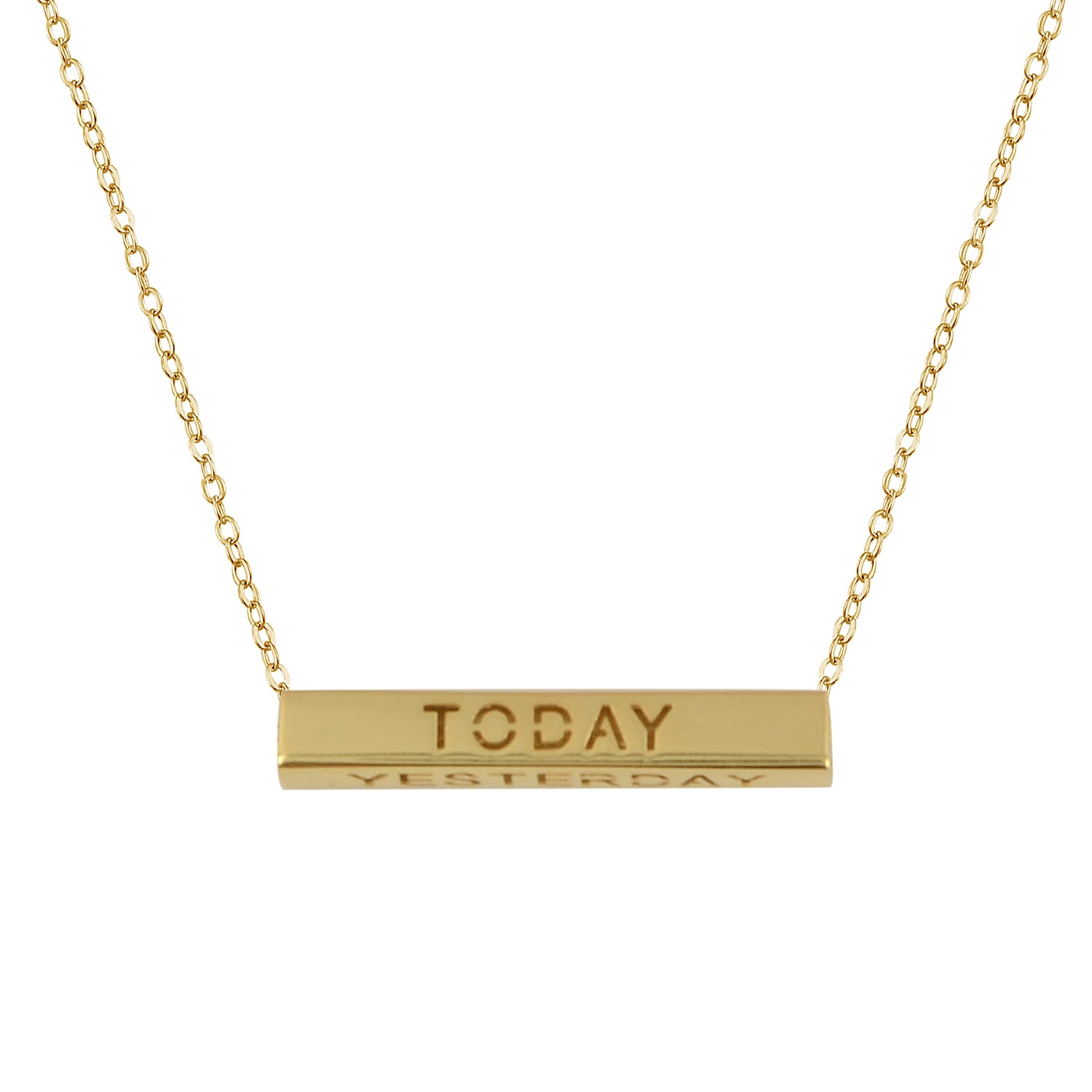 Italian Made - 9K Yellow Gold Yesterday, Today, Tomorrow & Forever Bar Cable Chain Necklace (Size 18)