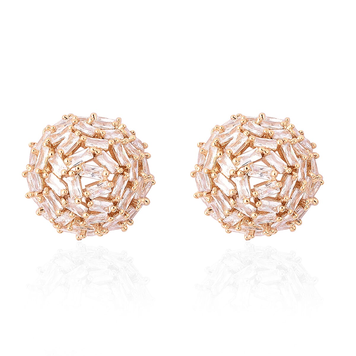 Simulated Diamond Ball Stud Earrings (with Push Back) in 18K Gold Plated