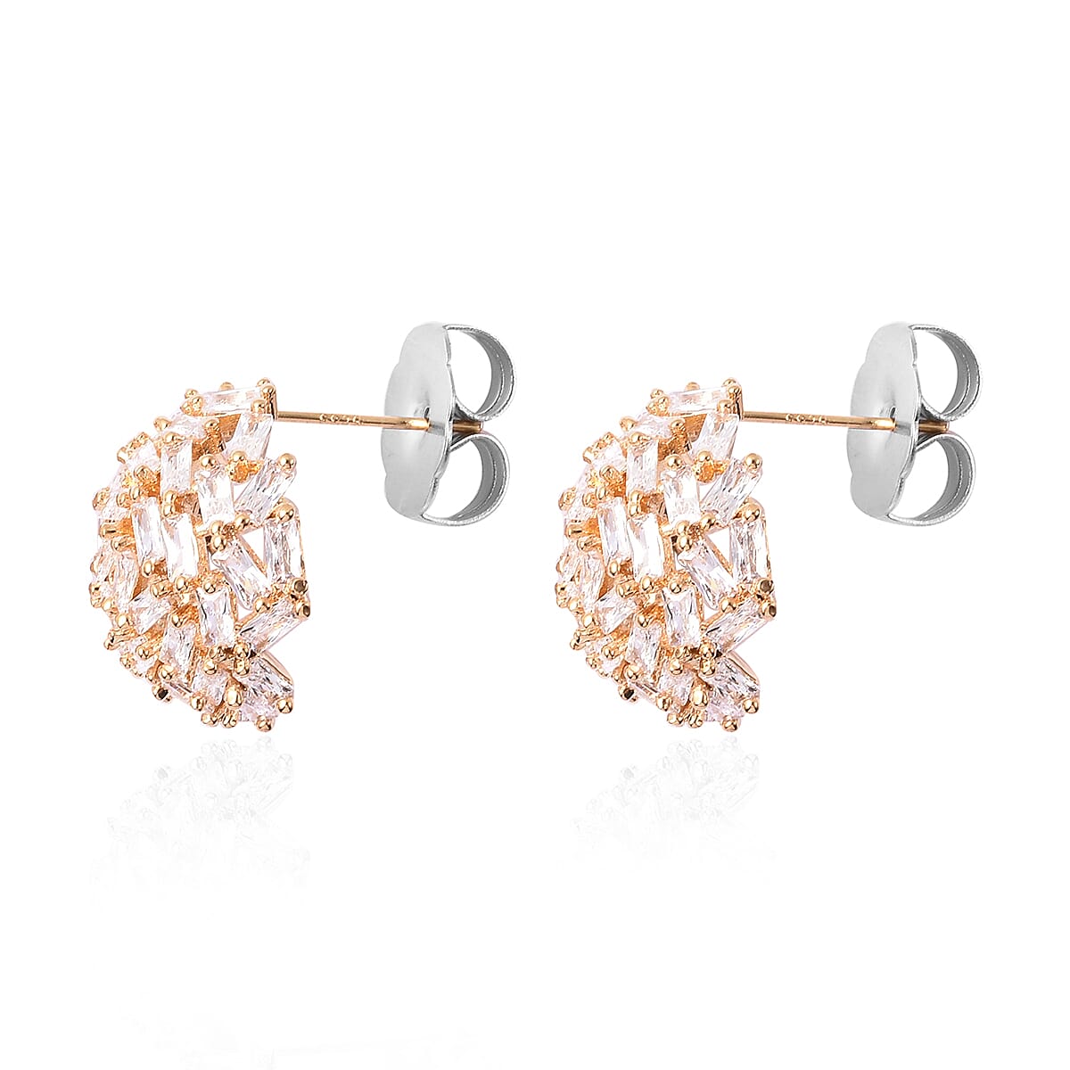 Simulated Diamond Ball Stud Earrings (with Push Back) in 18K Gold Plated