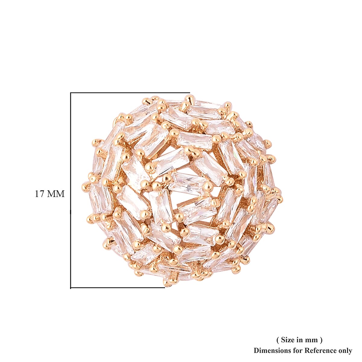 Simulated Diamond Ball Stud Earrings (with Push Back) in 18K Gold Plated