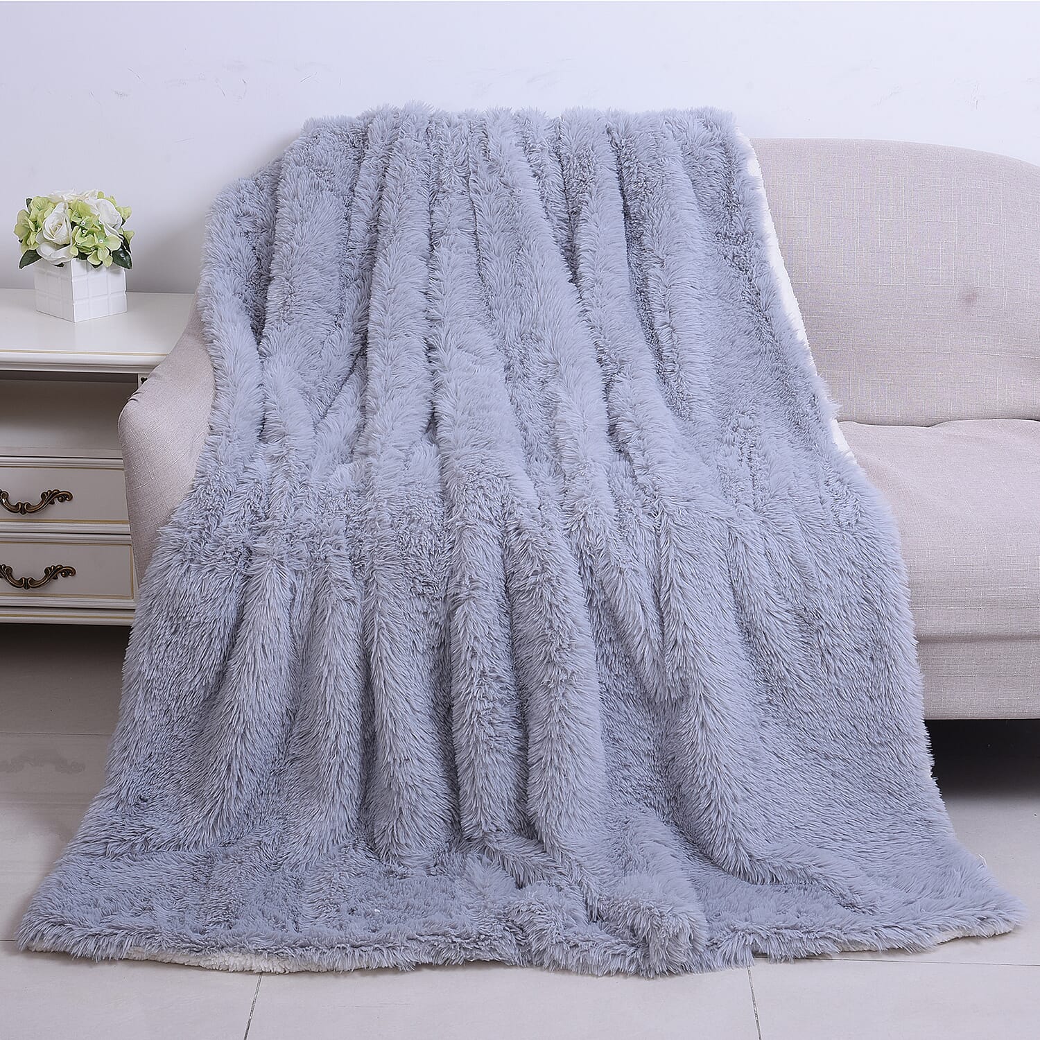 Supersoft High Quality Fuax Fur Sherpa Blanket (150x200cm) - Grey