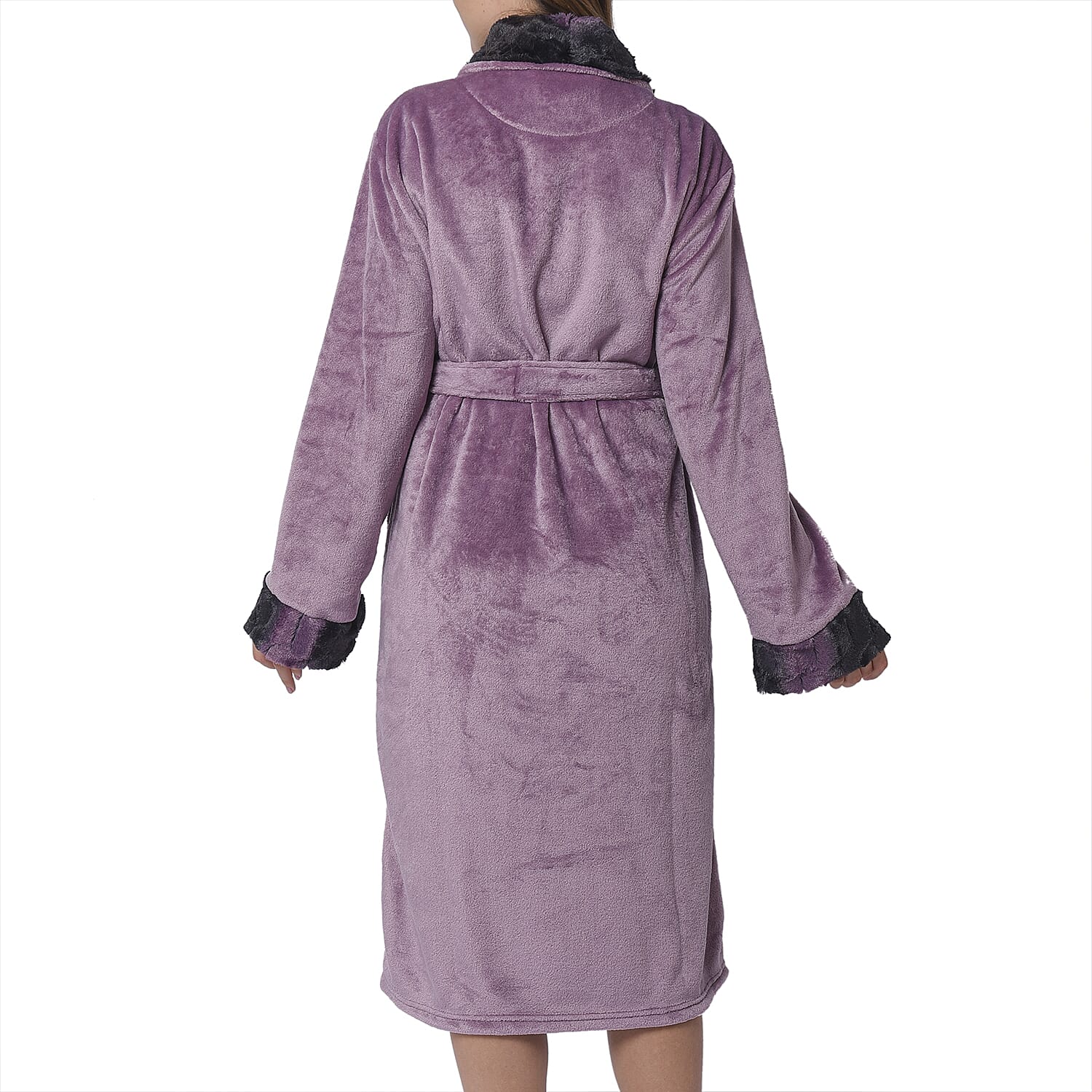 Lilac Colour Plush Long Robe with Faux Fur Collar (64x115cm)