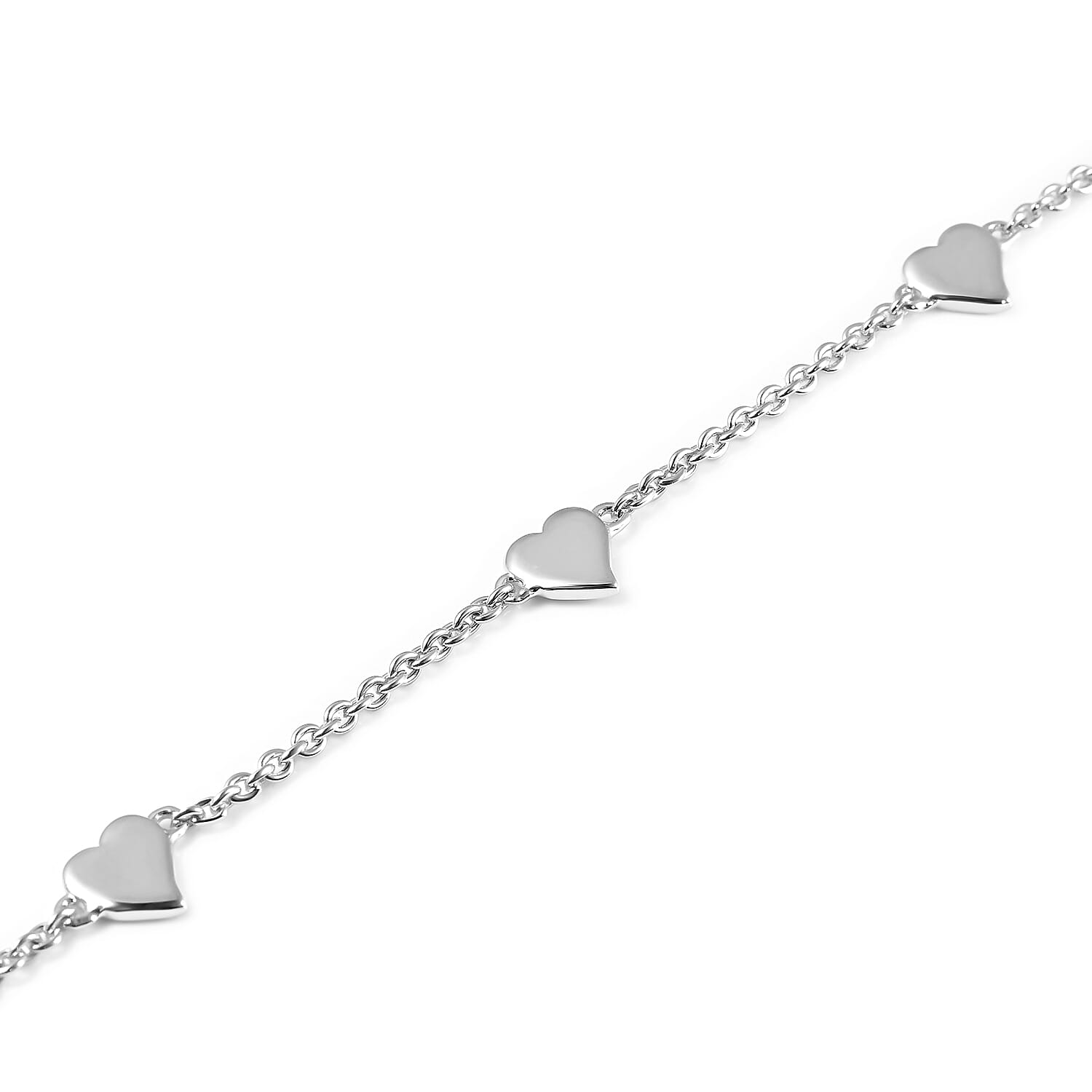 RACHEL GALLEY Heart Collection - Rhodium Overlay Sterling Silver Heart Station Adjustable Bracelet with Lobster Clasp (Size 7 - 1 Ext)