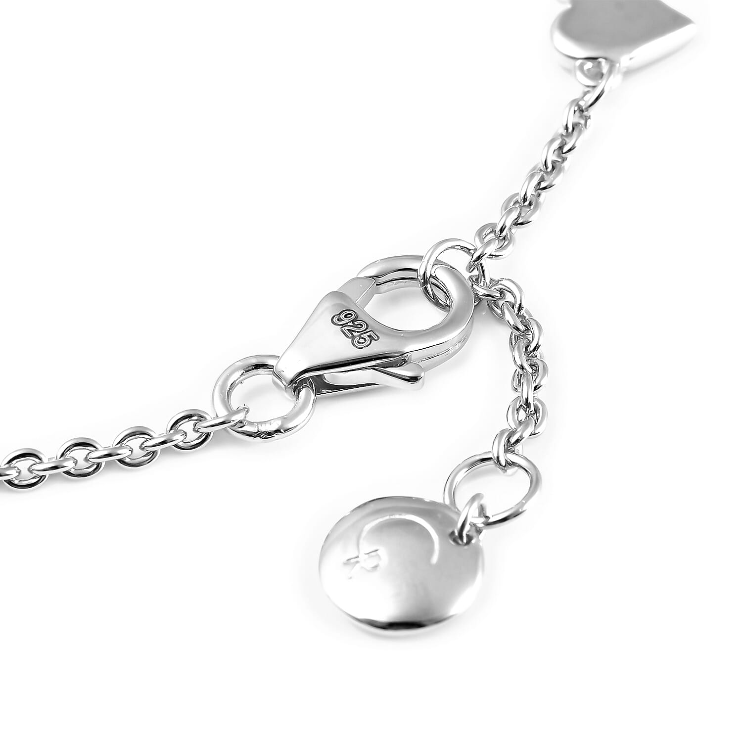 RACHEL GALLEY Heart Collection - Rhodium Overlay Sterling Silver Heart Station Adjustable Bracelet with Lobster Clasp (Size 7 - 1 Ext)