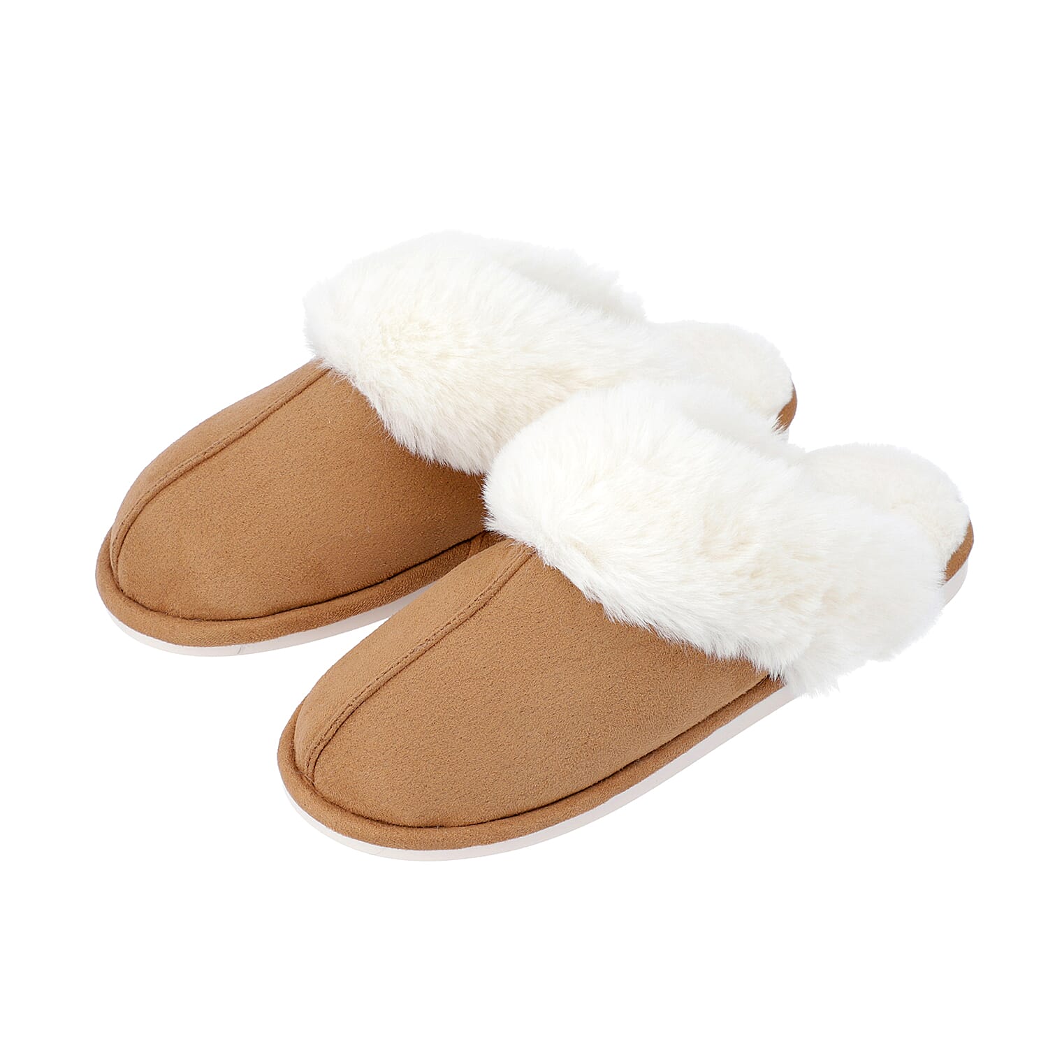 Super Soft Suede Home Slippers with Faux Fur - Coffee