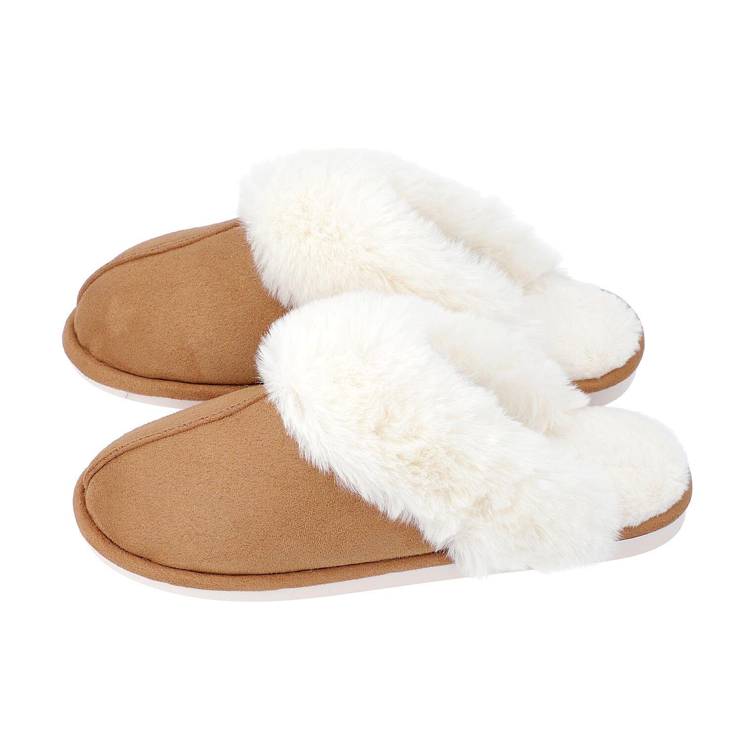 Super Soft Suede Home Slippers with Faux Fur - Coffee