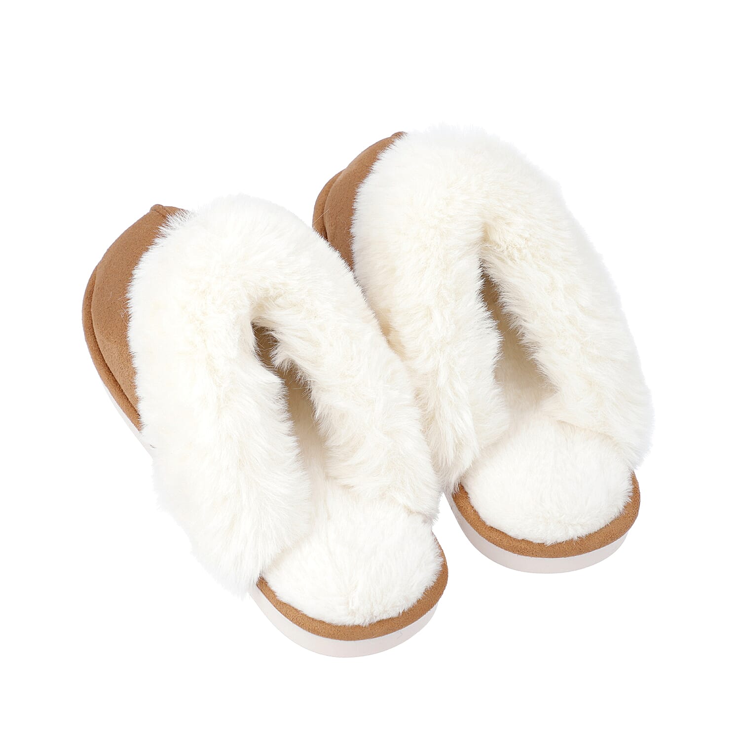 Super Soft Suede Home Slippers with Faux Fur - Coffee