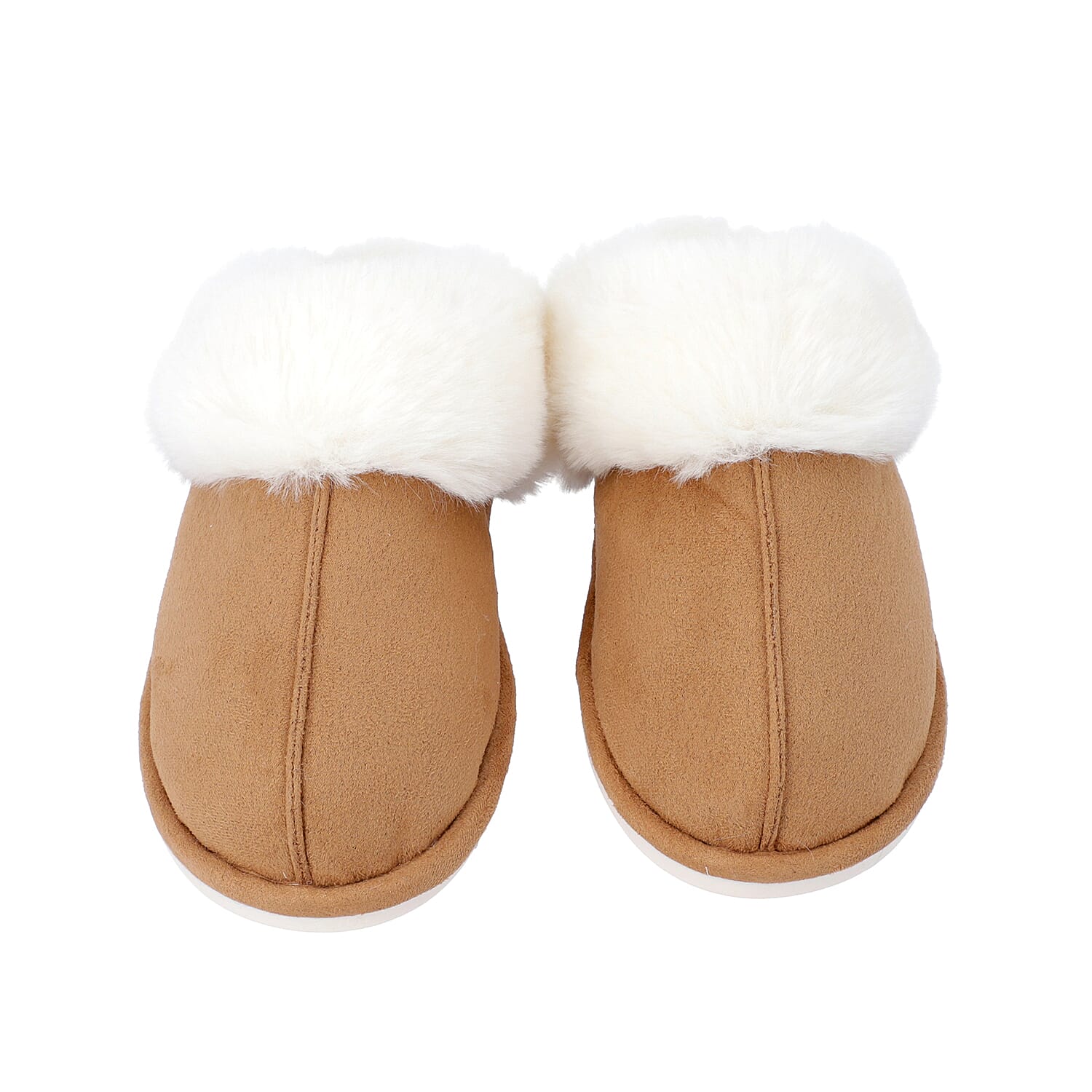 Super Soft Suede Home Slippers with Faux Fur - Coffee