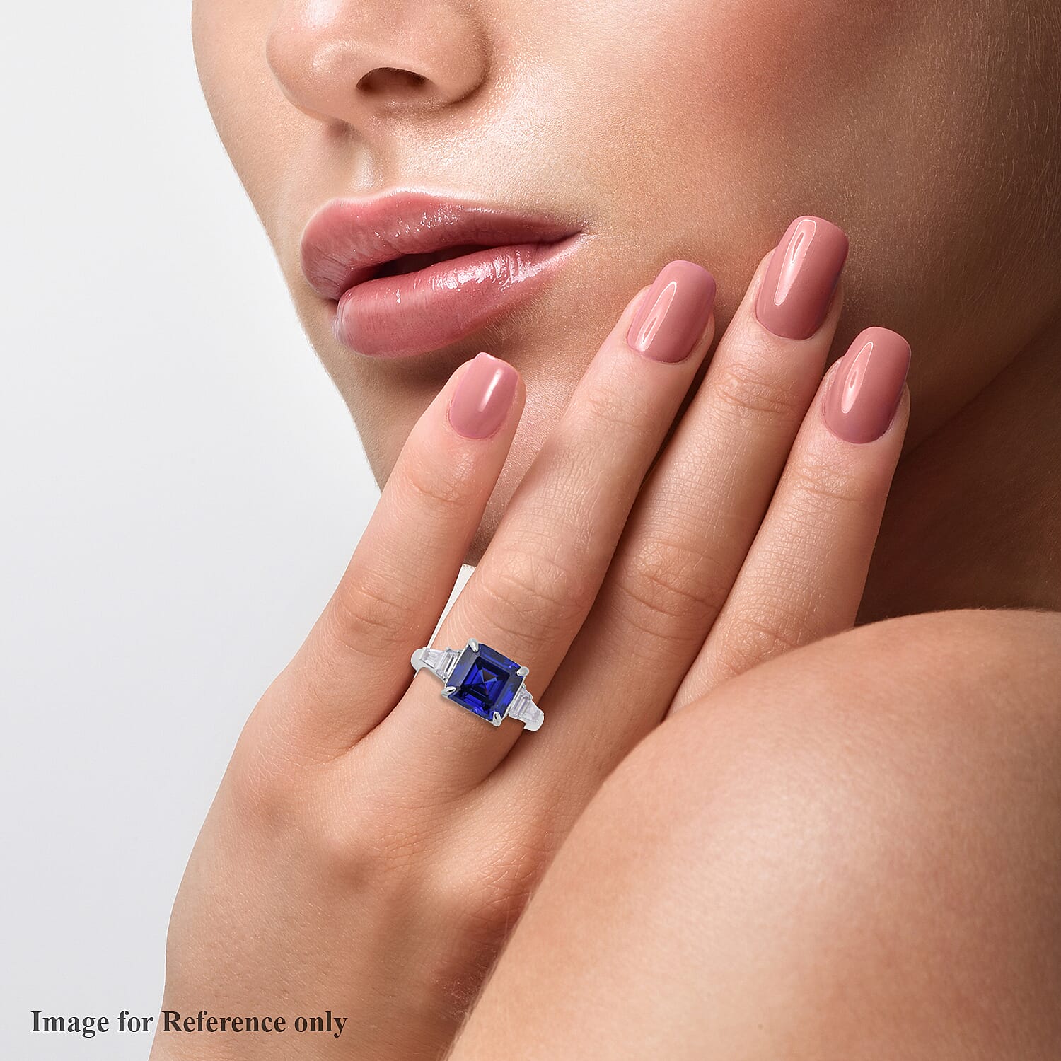 Signature Collection-Asscher Cut Cubic Zirconia Tanzanite (8.00 Ct) and Cubic Zirconia in Sterling Silver Ring 9.500  Ct.