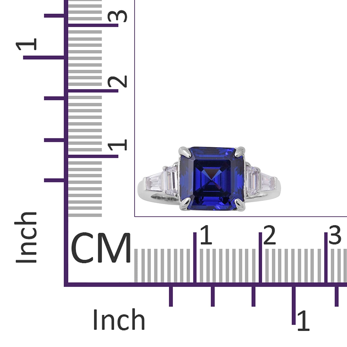 Signature Collection-Asscher Cut Cubic Zirconia Tanzanite (8.00 Ct) and Cubic Zirconia in Sterling Silver Ring 9.500  Ct.