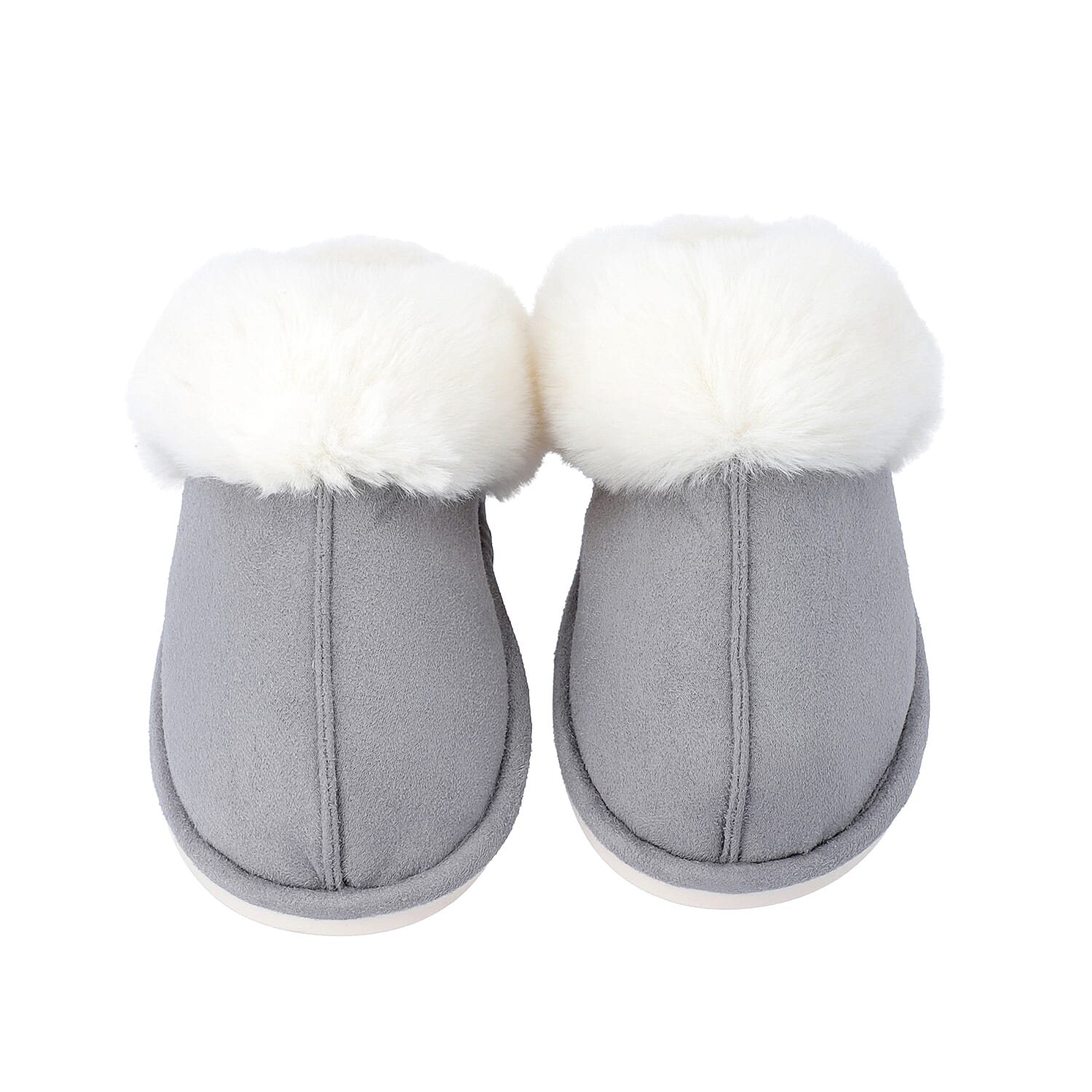 Super Soft Suedette Home Slippers with Faux Fur (Size L: 7-8) - Grey