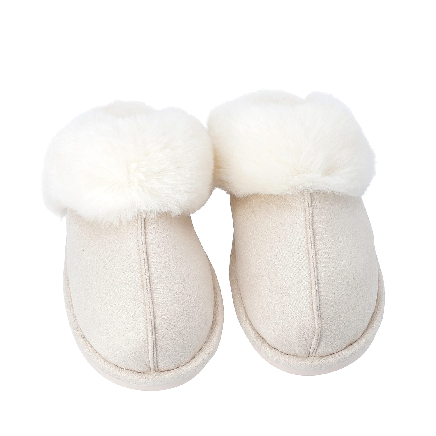 Super Soft Suede Home Slippers with Faux Fur (Size M: 5-6) - Ivory