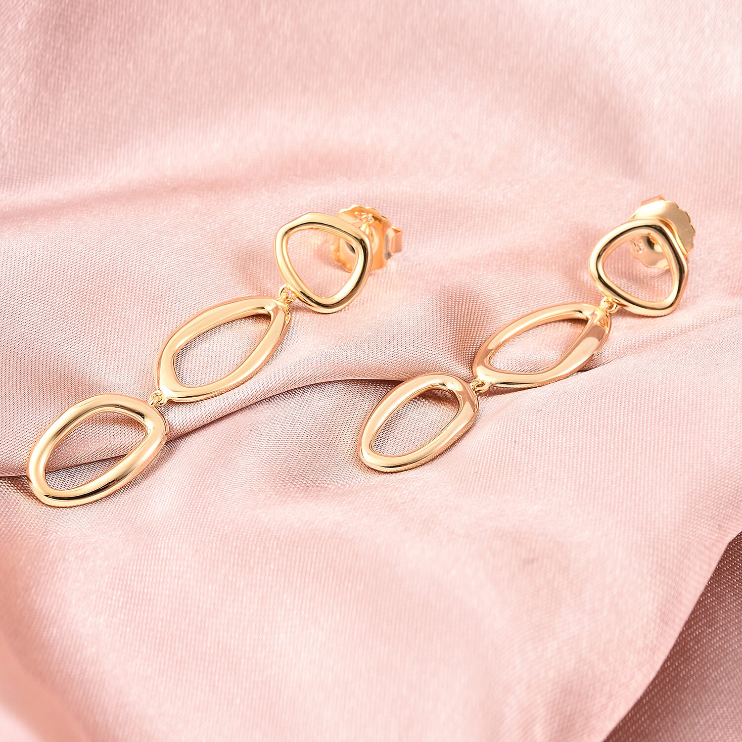 LucyQ Fluid Design Dangle Earrings (with Push back) in Yellow Gold Overlay Sterling Silver, Silver wt. 9.93 Gms