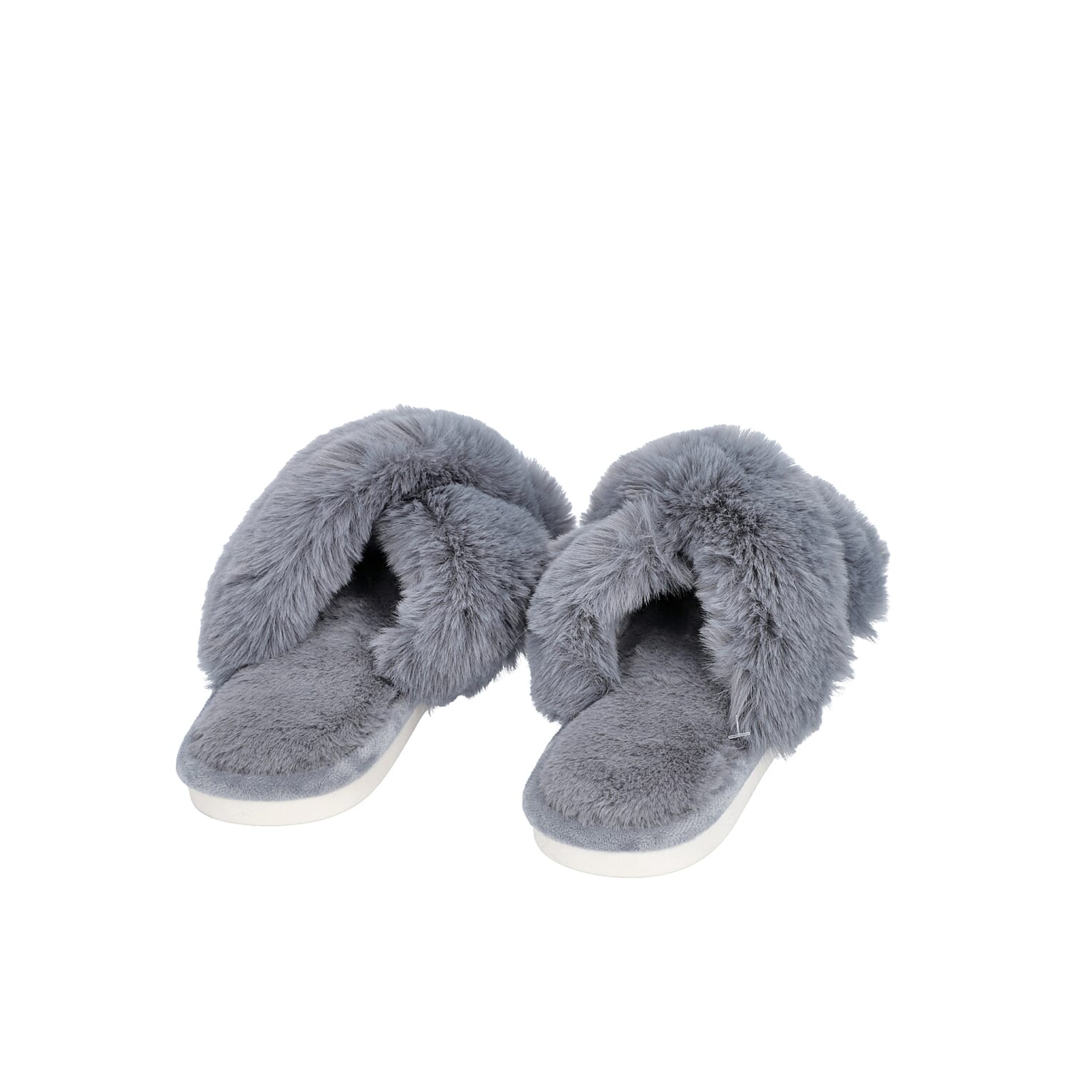 Super Soft Faux Fur Cross Band Slippers - Grey