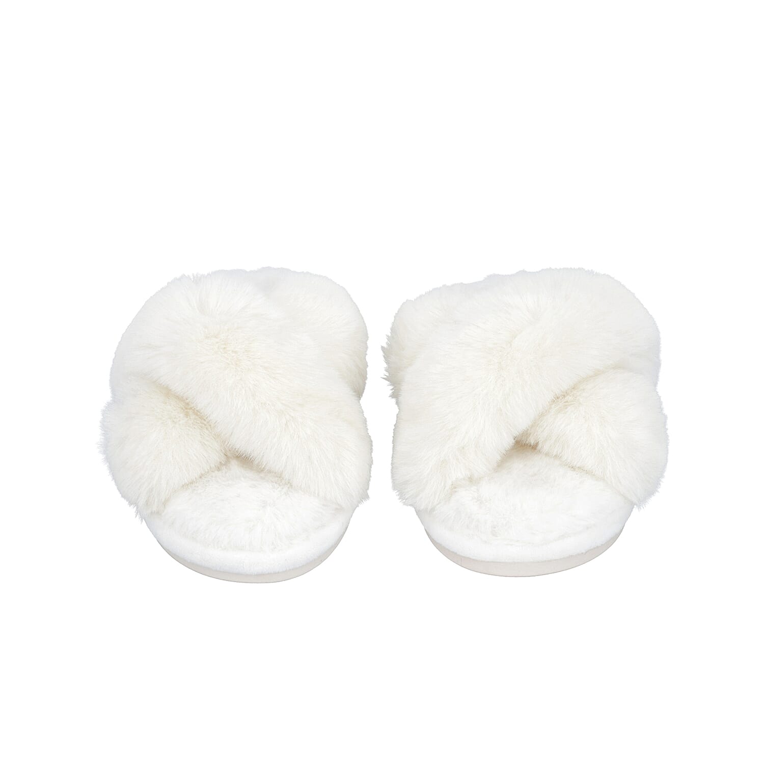 Super Soft Faux Fur Cross Band Slippers - Ivory