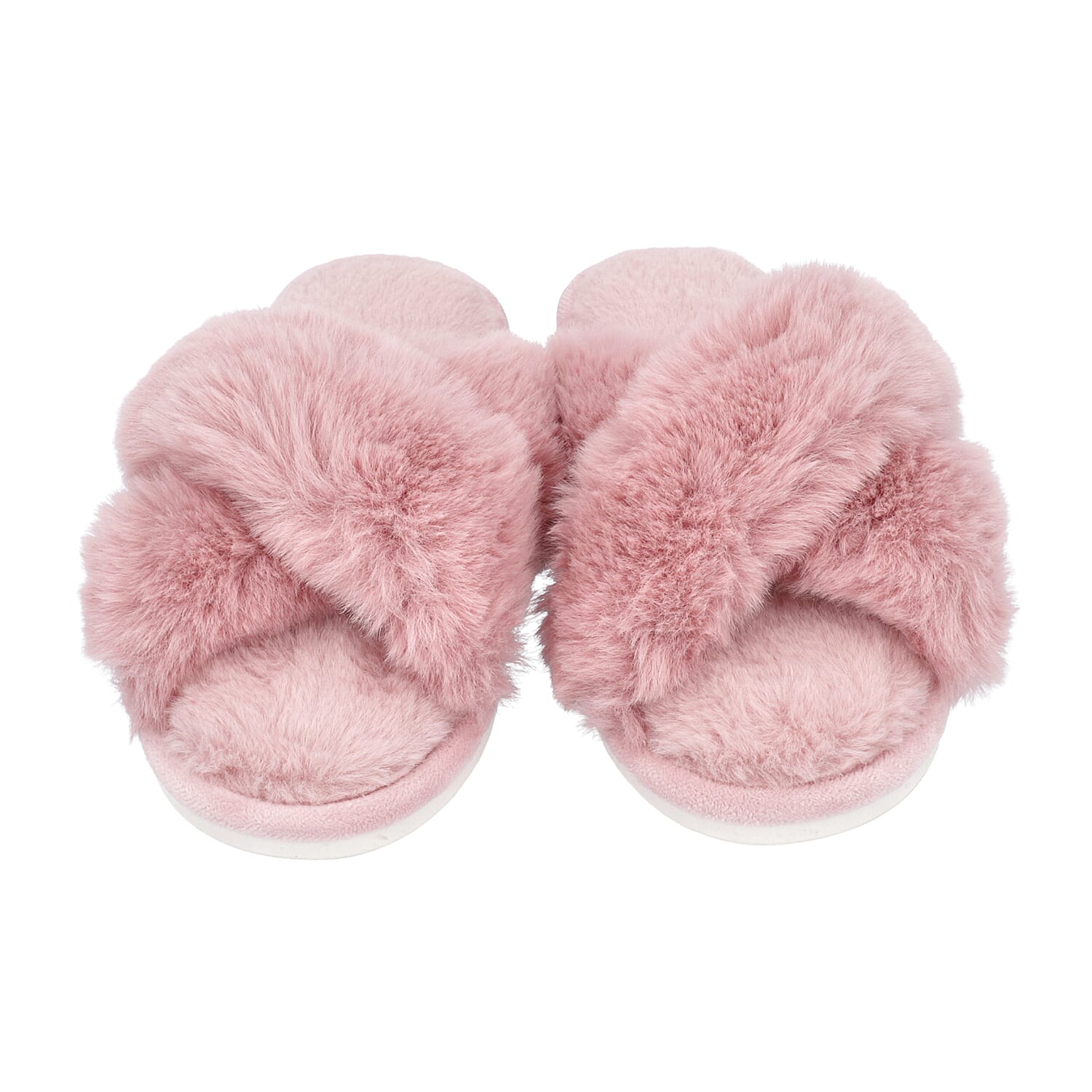 Super Soft Cross Band Faux Fur Slippers (Size M: 5-6 ) - Pink