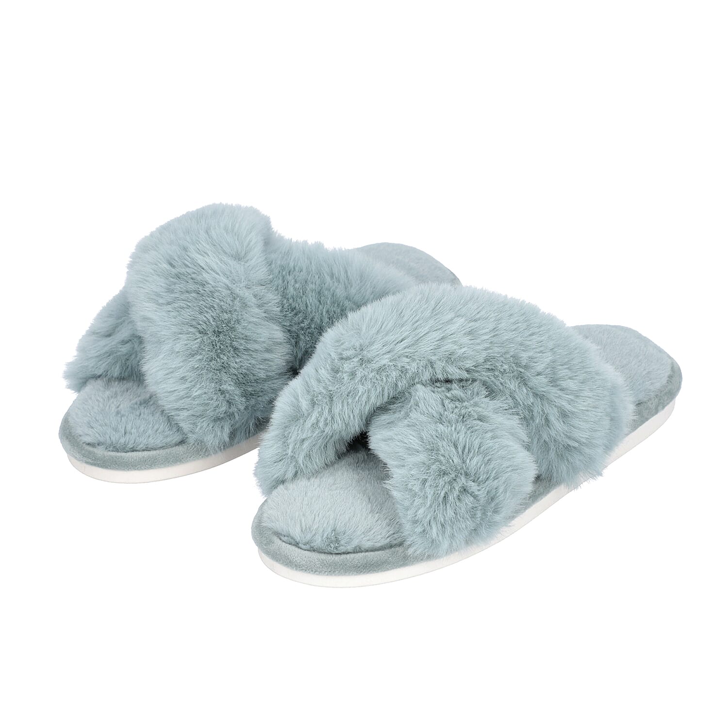 Super Soft Cross Band Faux Fur Slippers - Blue
