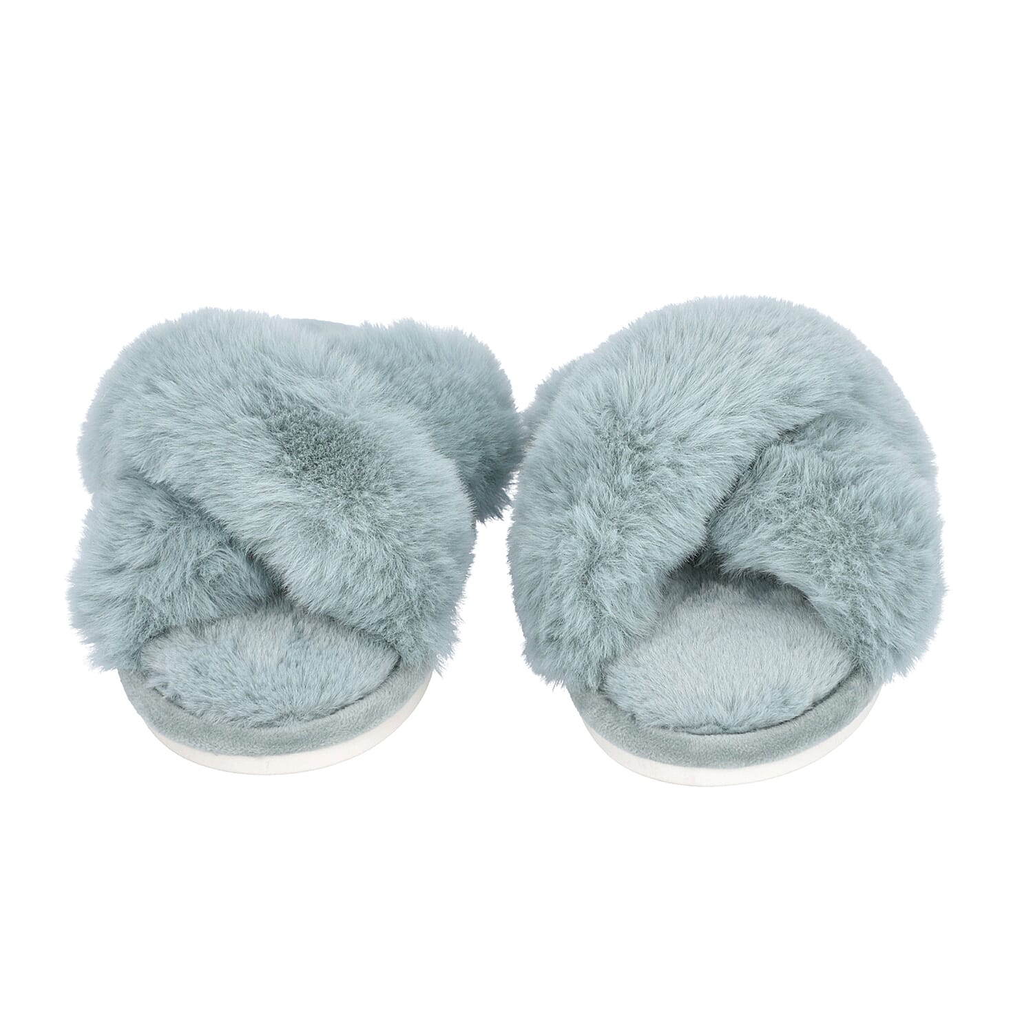 Super Soft Cross Band Faux Fur Slippers - Blue