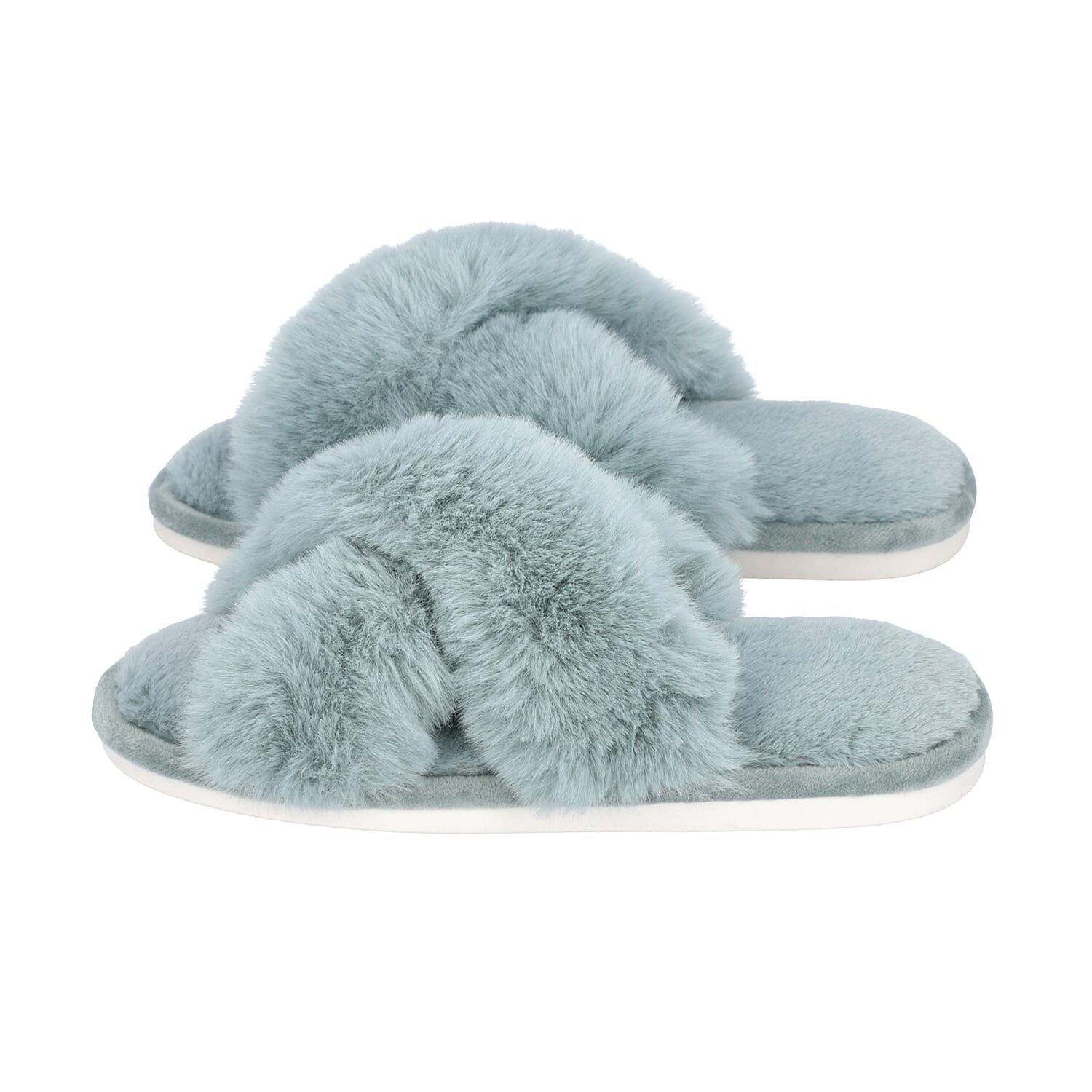 Super Soft Cross Band Faux Fur Slippers - Blue