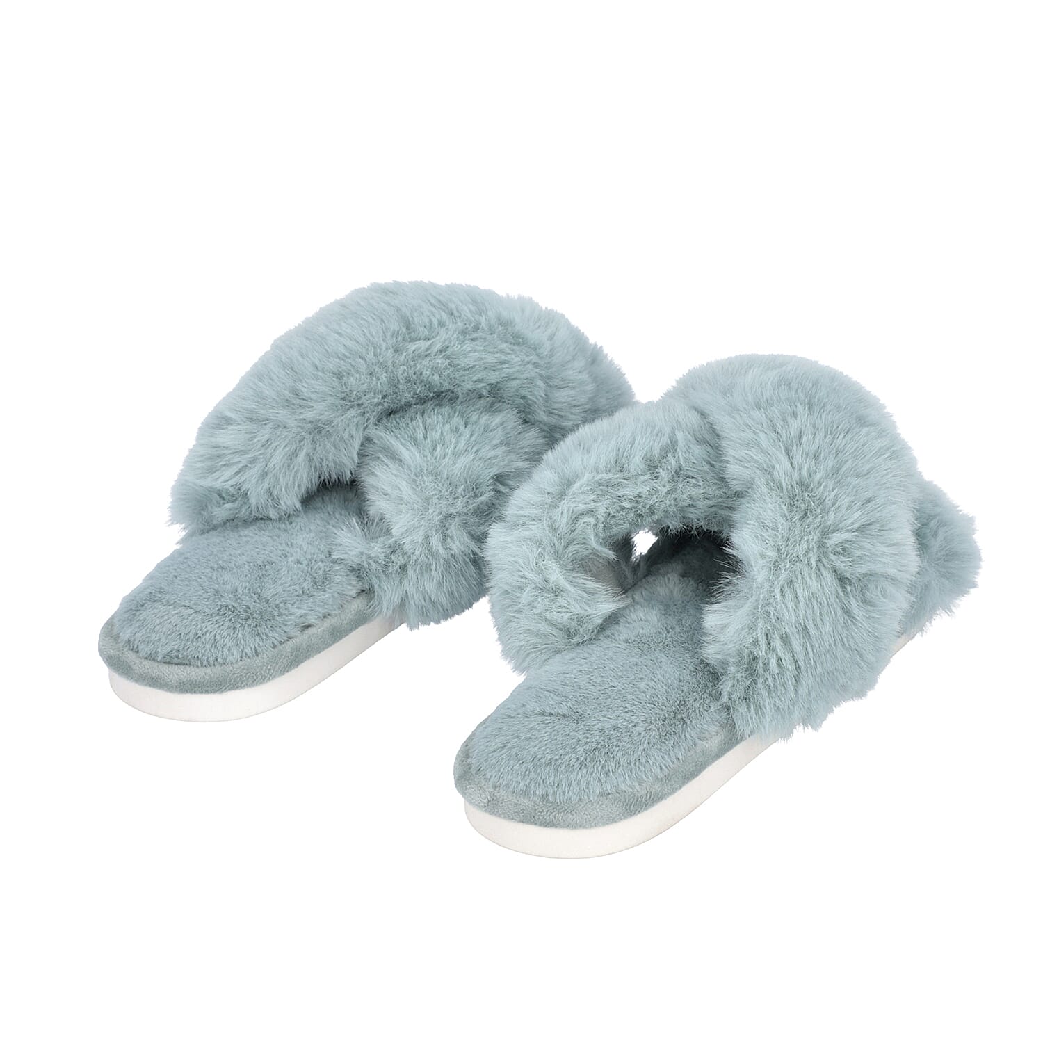 Super Soft Cross Band Faux Fur Slippers - Blue