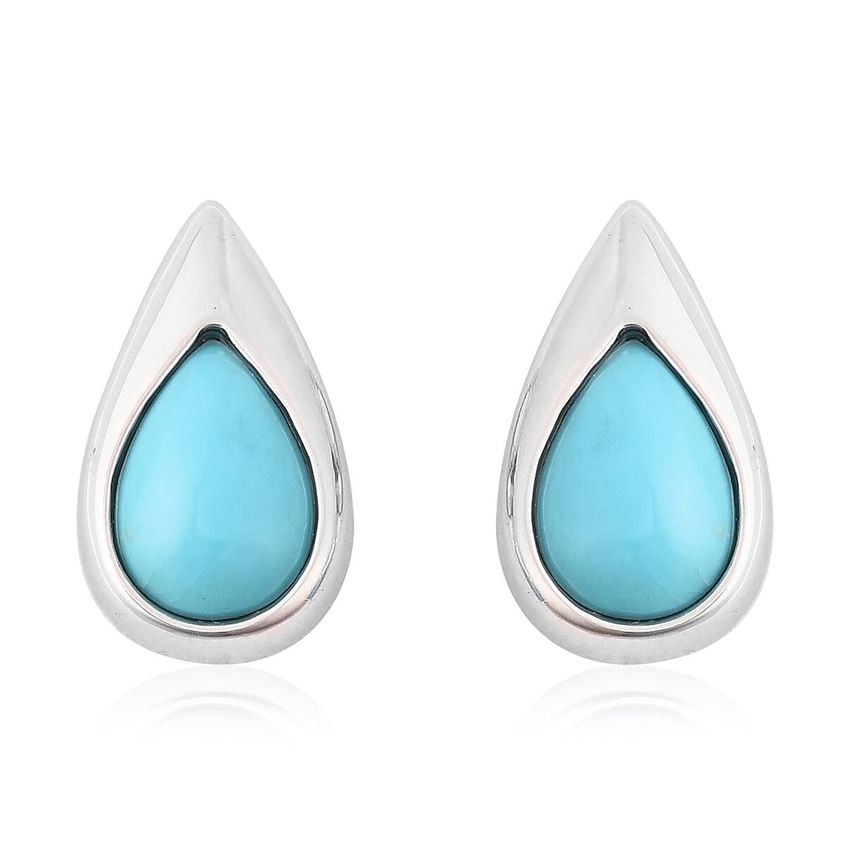 LucyQ AAA Arizona Sleeping Beauty Turquoise Drop Stud Earrings (with Push Back) in Rhodium Overlay Sterling Silver 2.06 Ct.