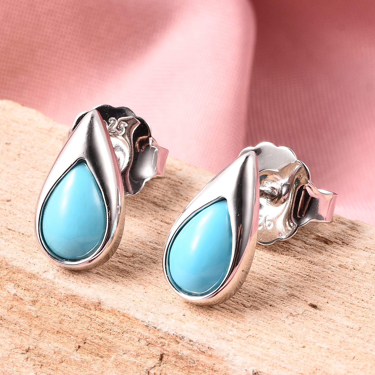LucyQ AAA Arizona Sleeping Beauty Turquoise Drop Stud Earrings (with Push Back) in Rhodium Overlay Sterling Silver 2.06 Ct.