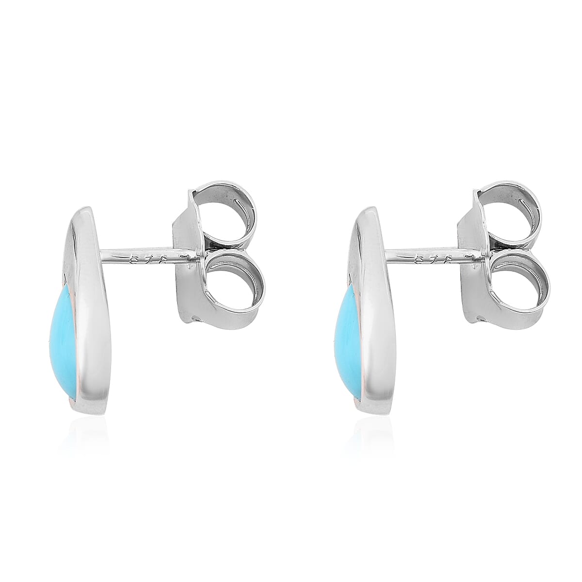 LucyQ AAA Arizona Sleeping Beauty Turquoise Drop Stud Earrings (with Push Back) in Rhodium Overlay Sterling Silver 2.06 Ct.